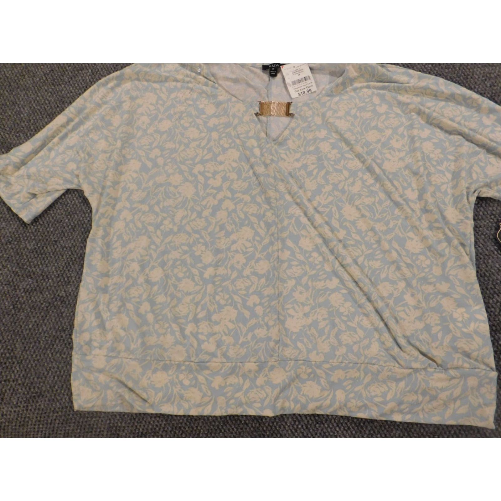 Vintage A.U.W. Womens Blouse 3X Plus Blue Floral Pullover Top Smooth Round Neck Sleeveless Casual Cotton Ruffle Vintage No Size XXL / US 16-18 / IT 52-54 - 3 Thumbnail