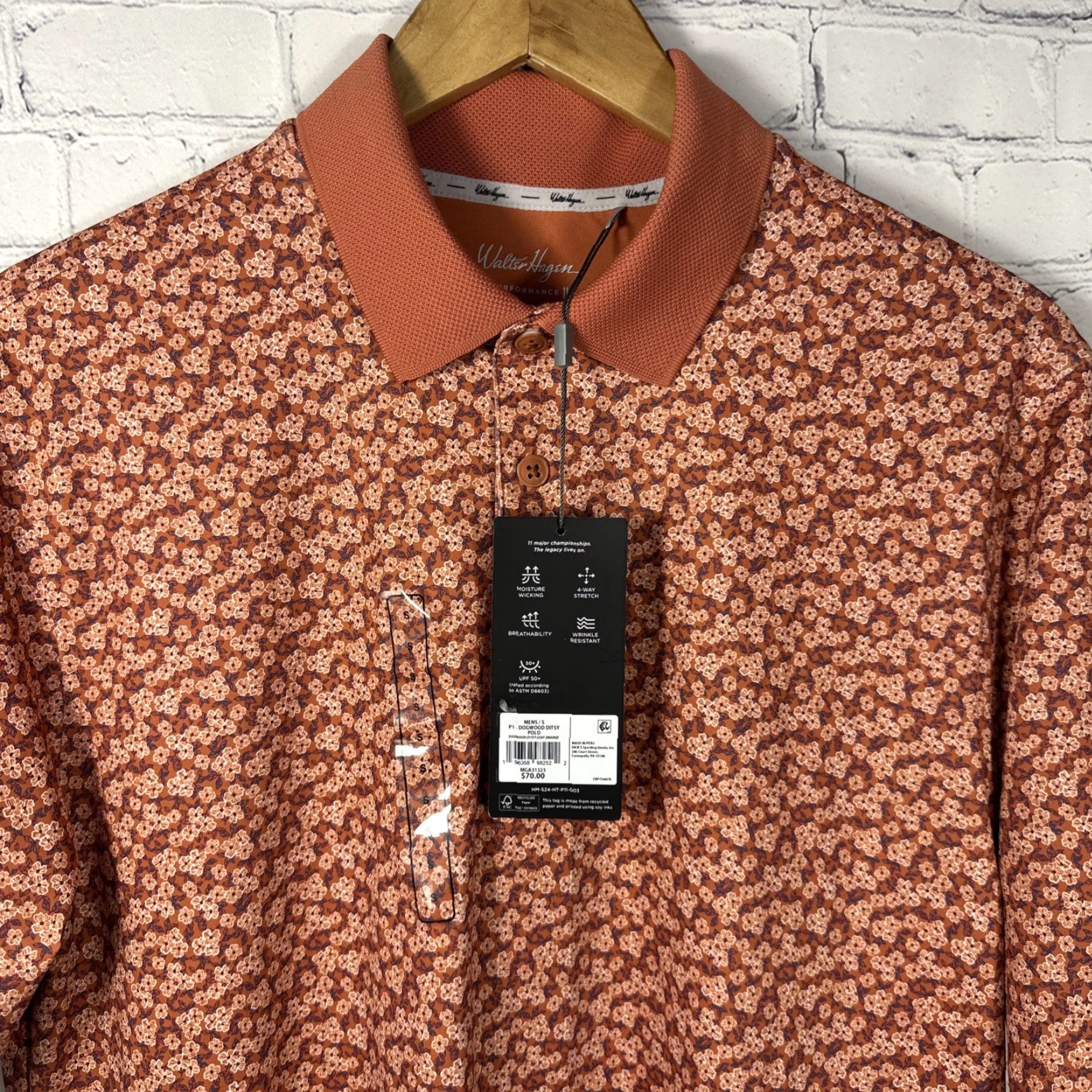 Vintage Walter Hagen Performance 11 Golf Polo Shirt Dogwood Ditsy Leaf Orange Small Mens Polo Shirt Size US S / EU 44-46 / 1 - 2 Thumbnail