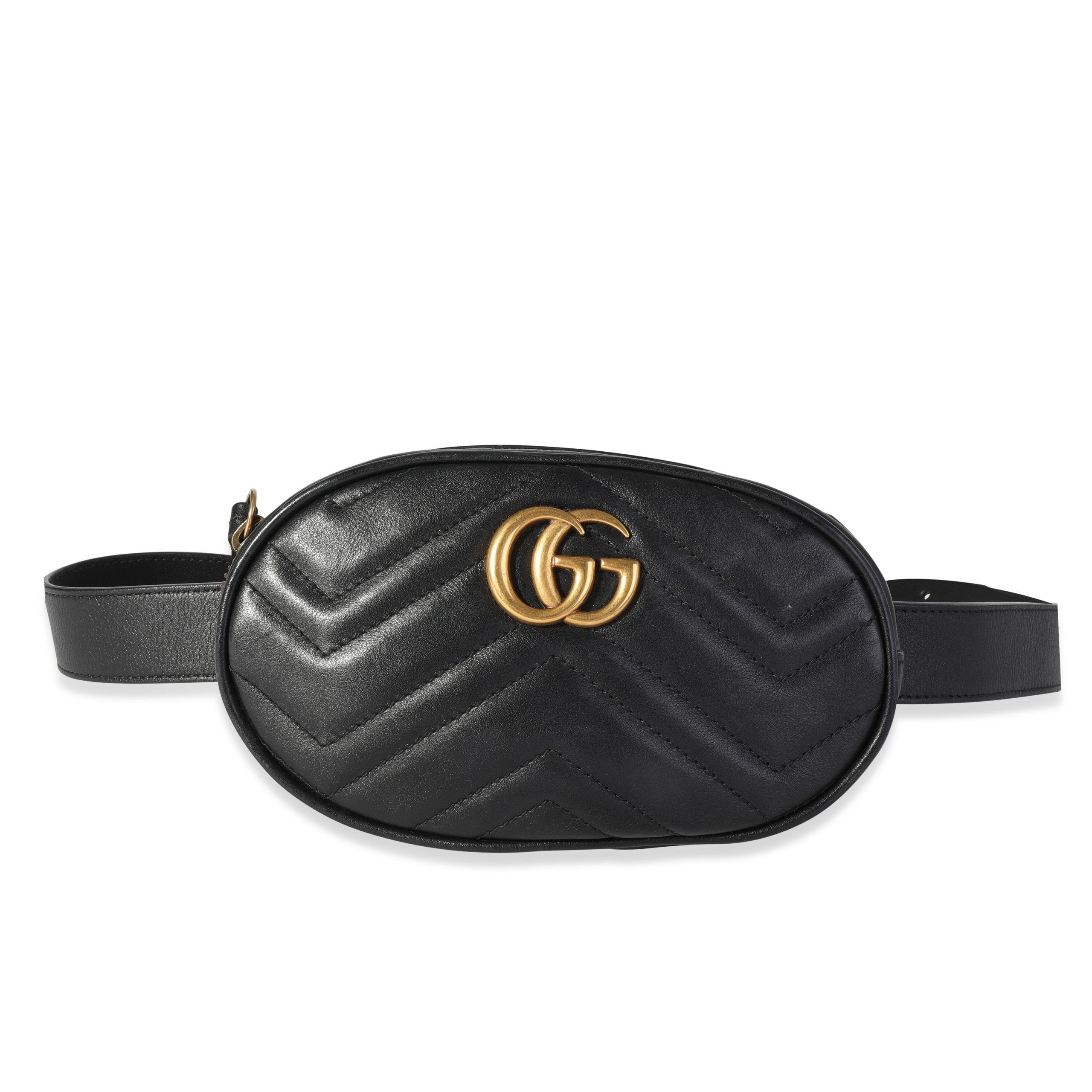 image of Gucci Black Matelassé Leather GG Marmont Belt Bag 95/38, Women's