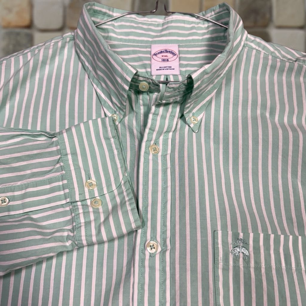 Brooks Brothers Brooks Brothers Shirt Mens 2XL 1818 Mint Stripe Logo Long Sleeve Preppy - Size 2XL Size US XXL / EU 58 / 5 - 1 Thumbnail