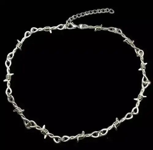 Jewelry BarbWire Chrome Necklace Spike Post Barb Wire Punk Chain Size ONE SIZE - 3 Thumbnail