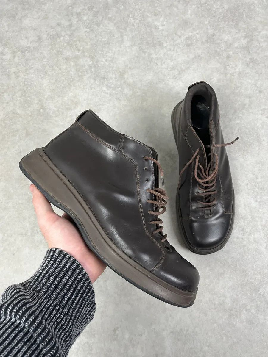 Prada 2000s Prada Brown Leather Hybrid Archive Boots Size US 12 / EU 45 - 1 Thumbnail