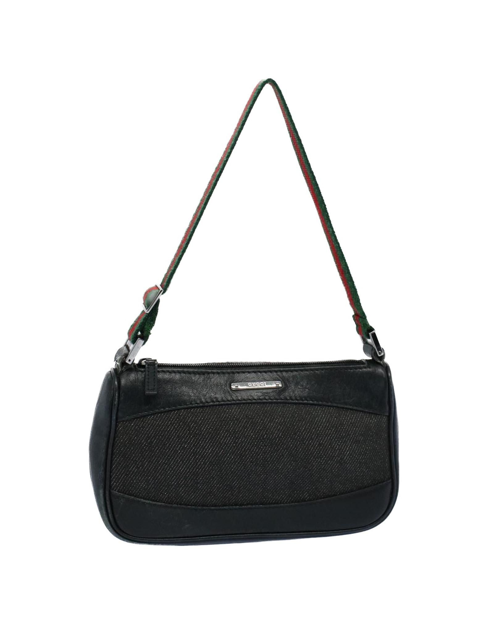 image of Gucci Canvas Black And Red Web Shoulder Pouch, Women's