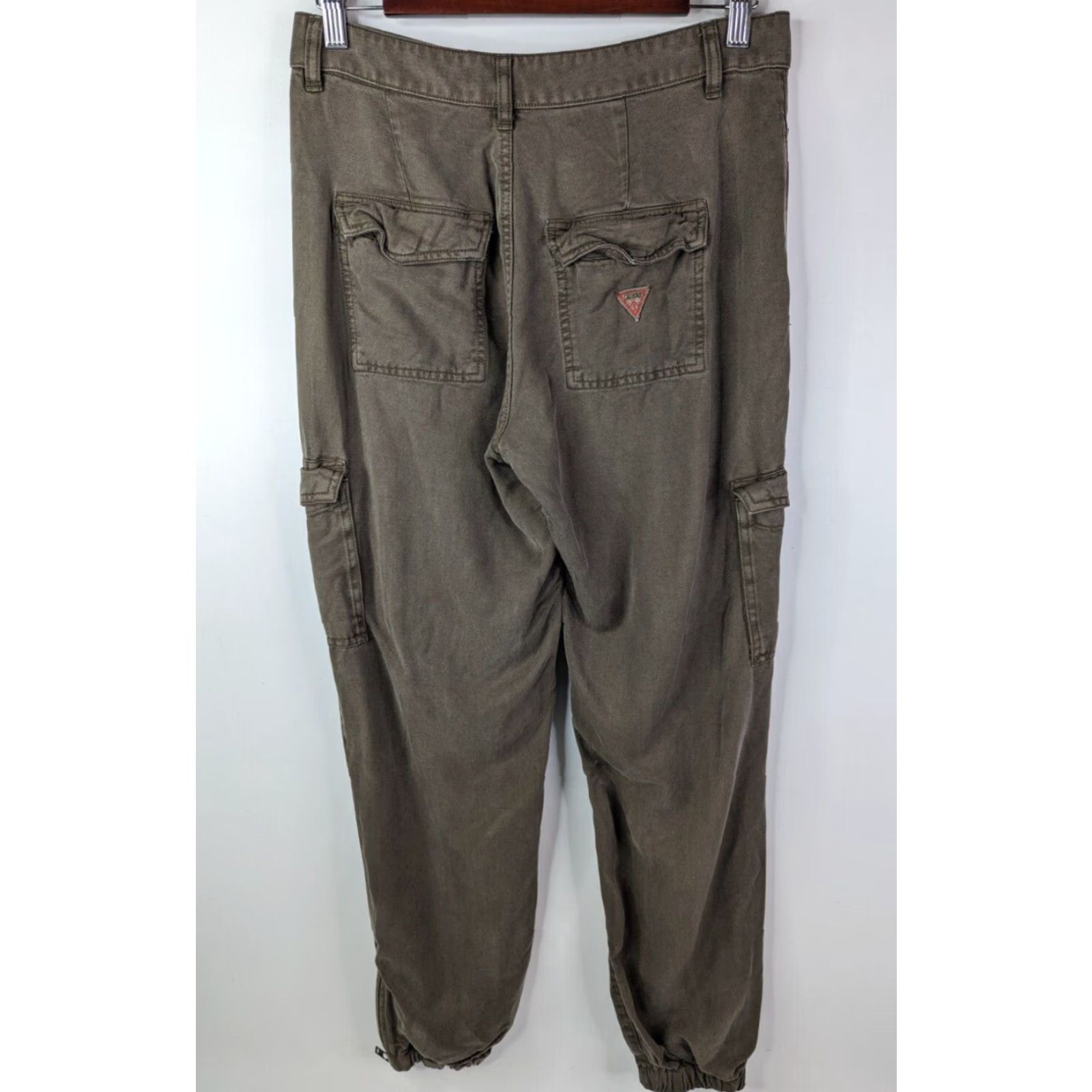 Guess GUESS Women Chino Pants Cargo Pockets Straight Leg Tencel Asphalt Green Size 27 Size 27" / US 4 / IT 40 - 4 Thumbnail