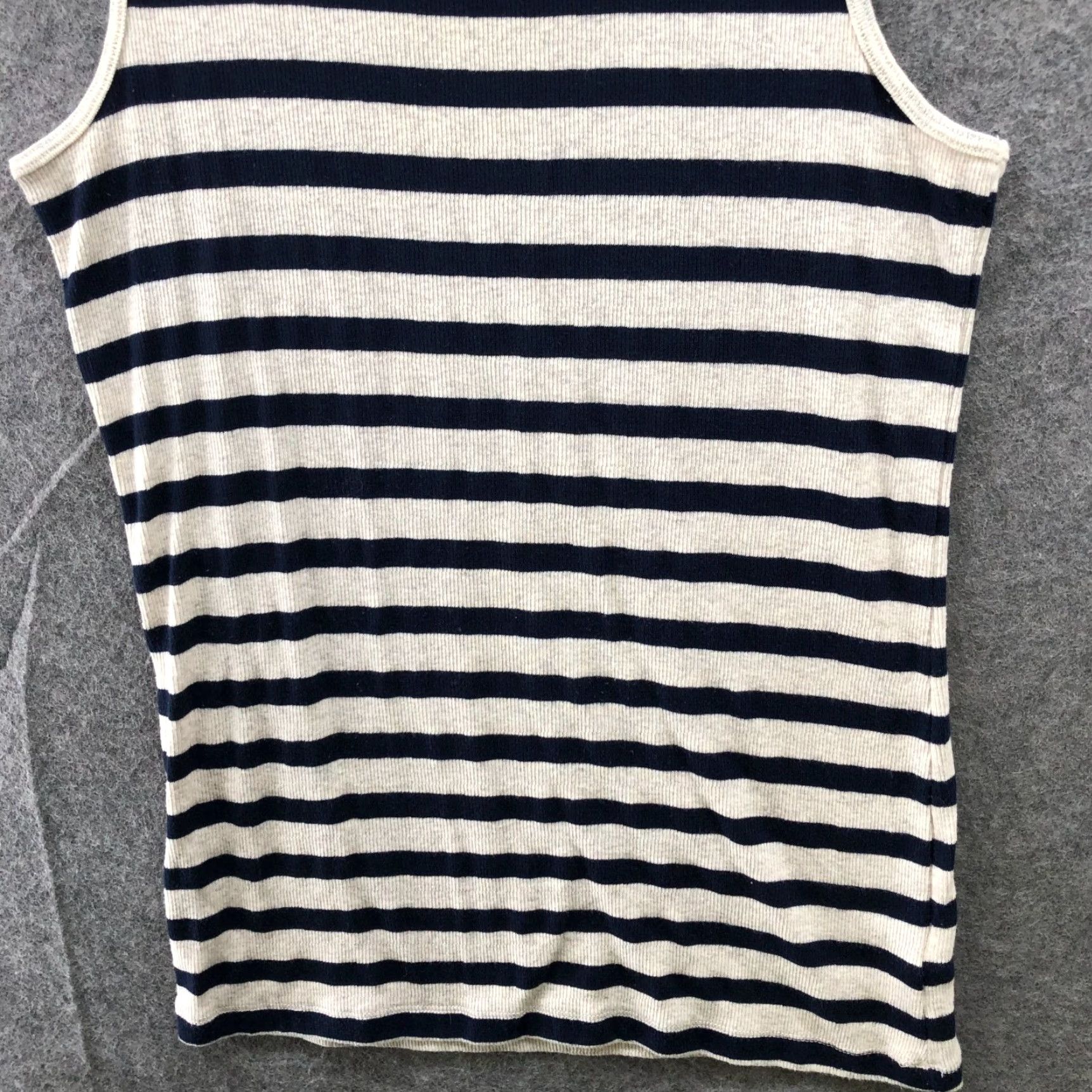 Gap Gap Women's Tank Top L Ivory Navy Striped Cotton Spandex Sleeveless Scoop Neck Summer Casual Size L / US 10 / IT 46 - 4 Thumbnail