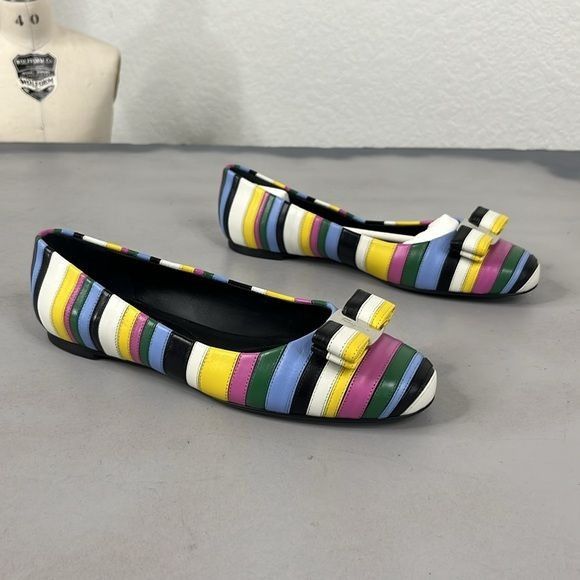 Salvatore Ferragamo Salvatore Ferragamo Varina Rainbow Stripe Flats Bow Logo Size US 8 / IT 38 - 3 Thumbnail