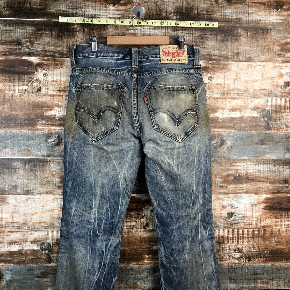 Levi's Levis 502 Blue faded ripped vintage jeans Denim Pants #A2608 Size US 33 - 18 Thumbnail