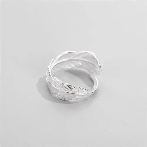 Vintage 925 Sterling Silver Feather Leaf Simple Opening Rings Size ONE SIZE - 3 Thumbnail