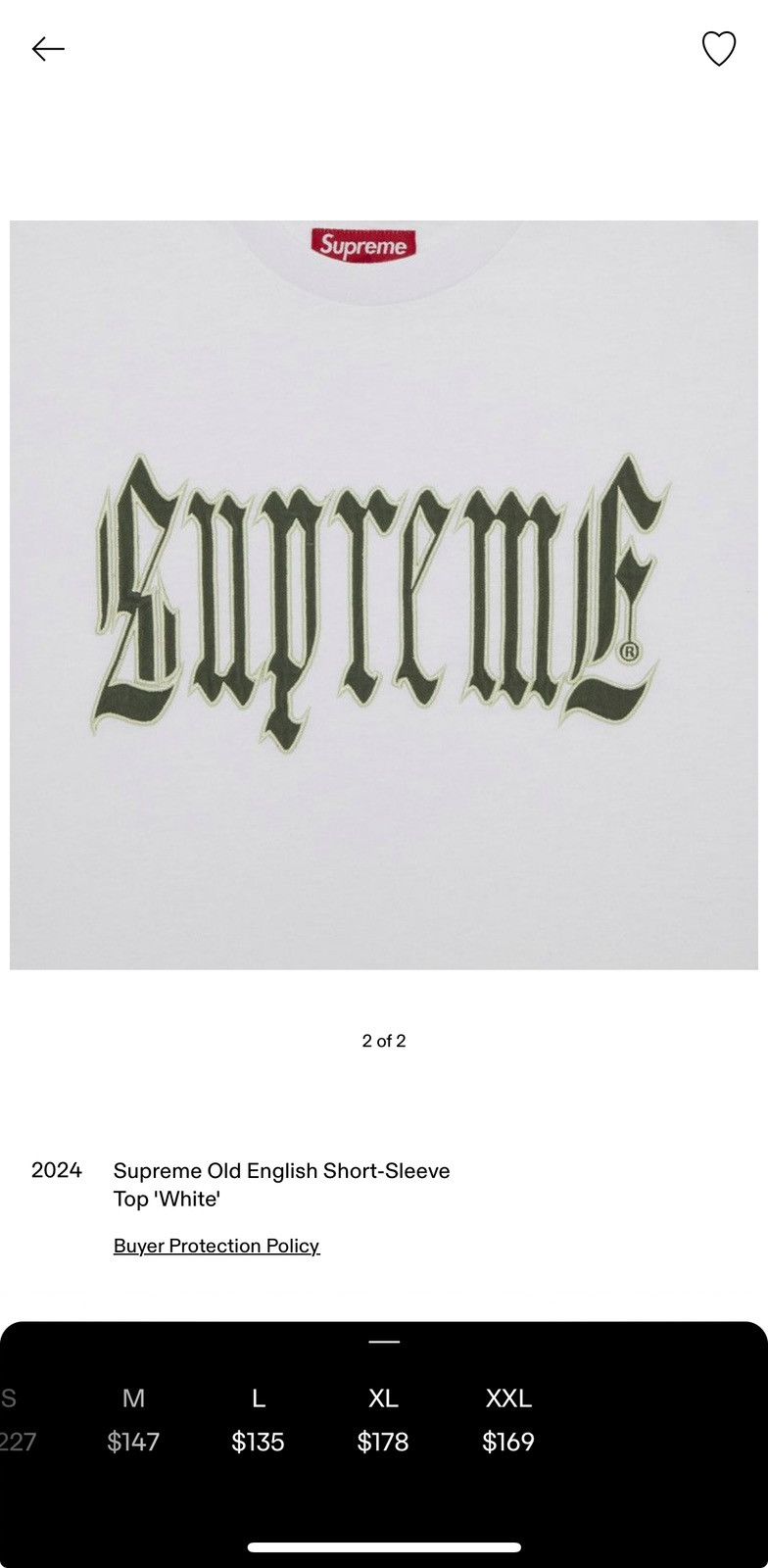 Supreme Supreme Old English Short Sleeve Top ‘White’ Size US XL / EU 56 / 4 - 10 Thumbnail