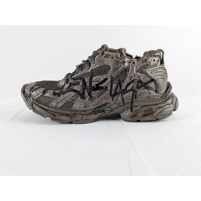 Balenciaga o1rshd1 Monocolor Graffiti Mesh Runner in Dark Taupe/Black Size US 12 / EU 45 - 1 Thumbnail