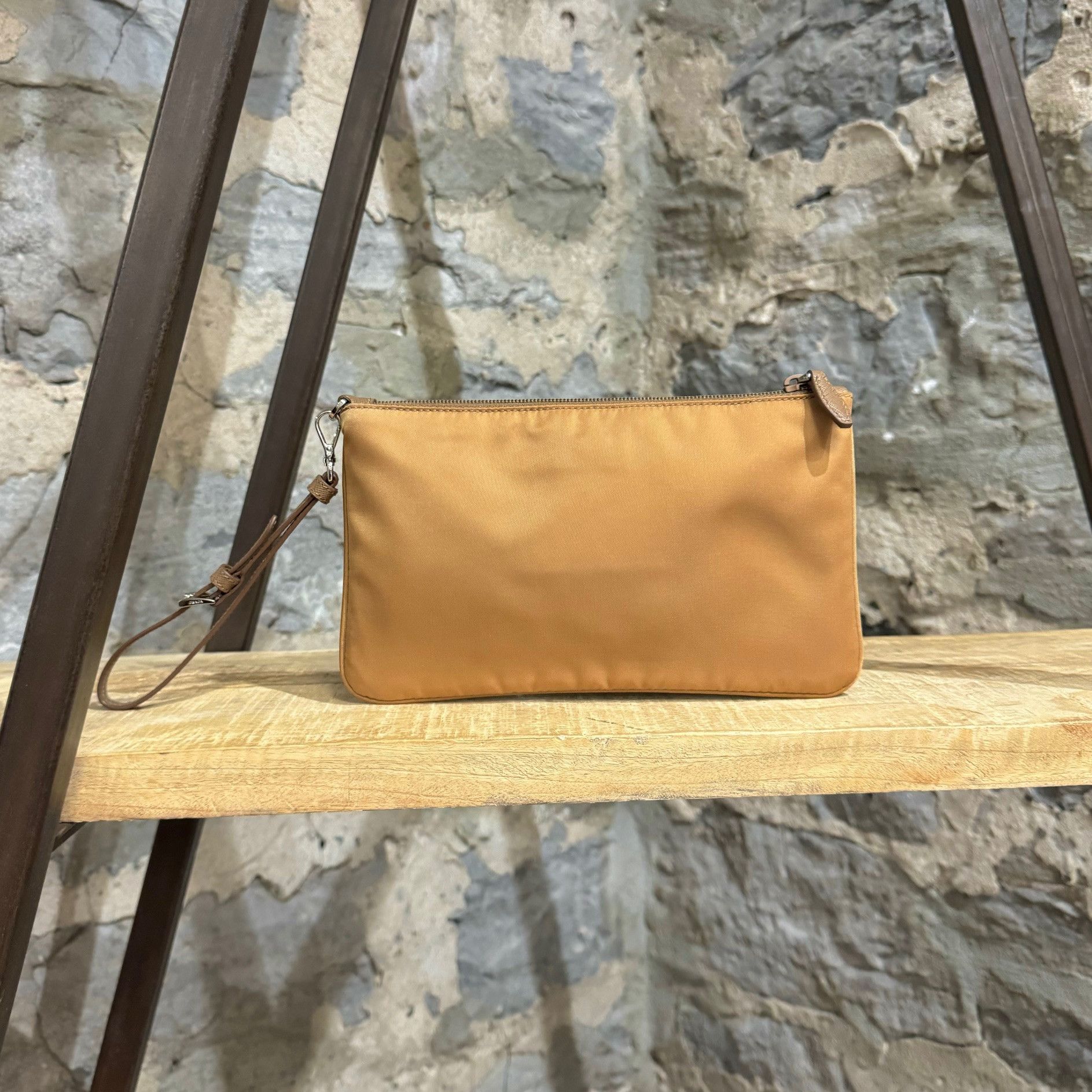 Prada Prada Ochre Tessuto Triangle Emblem Wristlet Pouch Size ONE SIZE - 4 Thumbnail