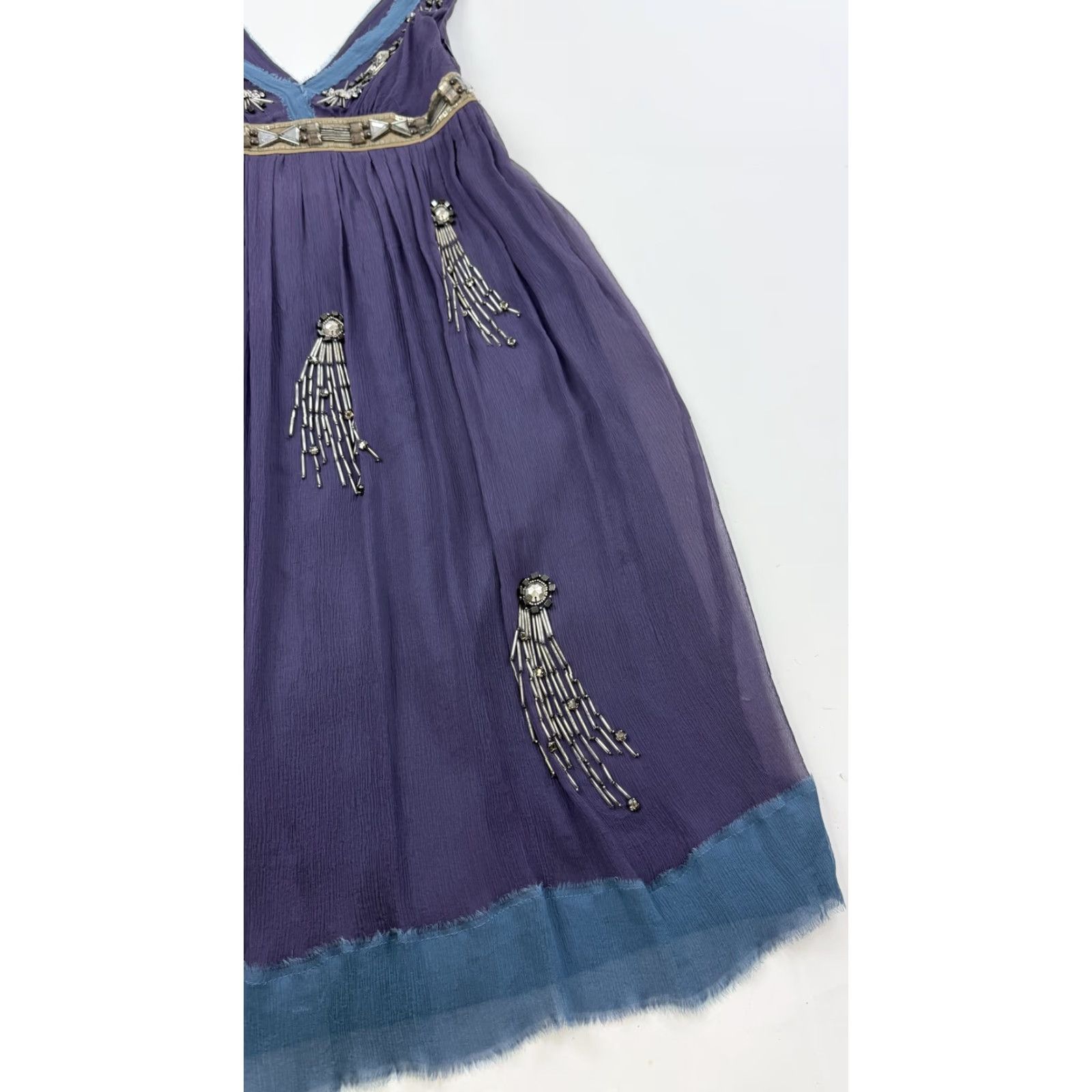 Vintage Philosophy di Alberta Ferretti Dress Womens 8 Purple Beaded Sleeveless V-Neck A-Line Knee Length Made Italy Cocktail Dress Size M / US 6-8 / IT 42-44 - 3 Thumbnail