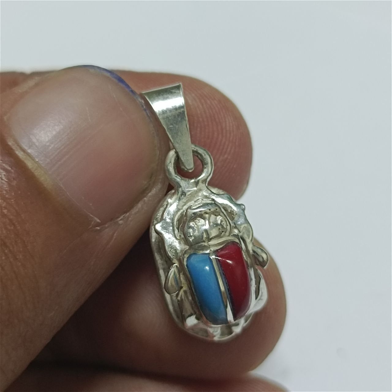 Other 925 silver scarab pendant red blue stone handmade Egyptian Size ONE SIZE - 6 Thumbnail