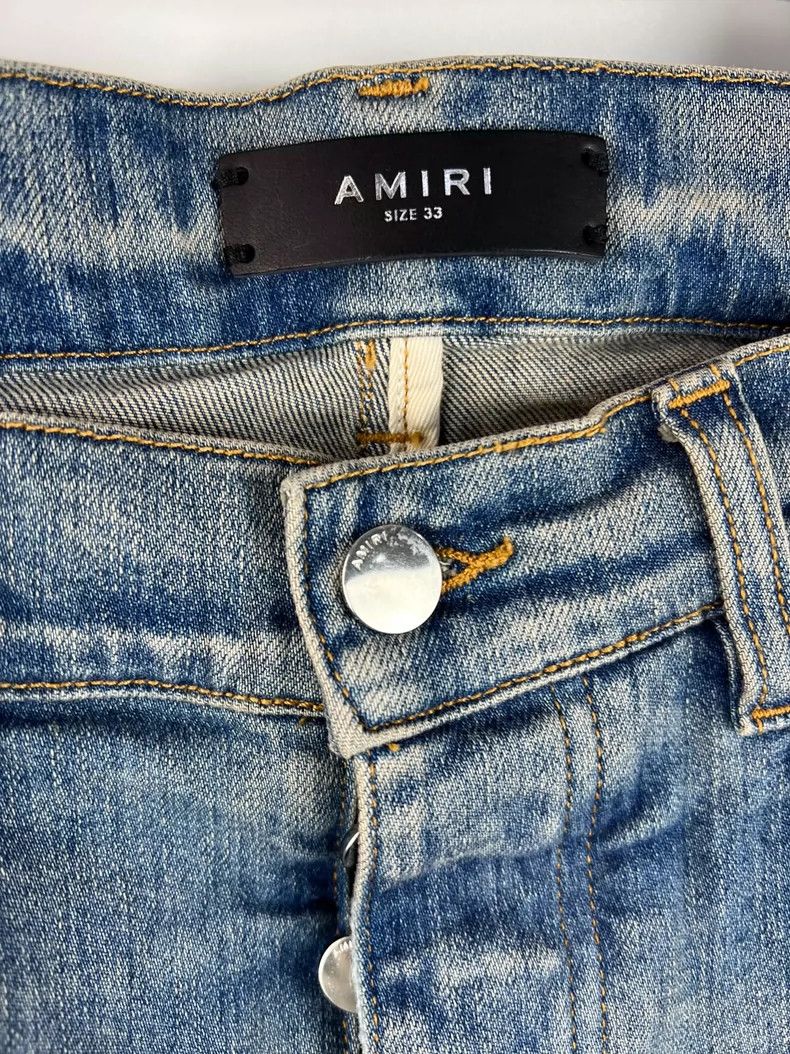 Amiri Amiri Washed Blue Soundwave Stripe Patchwork mx1 Jeans Size US 33 - 4 Thumbnail