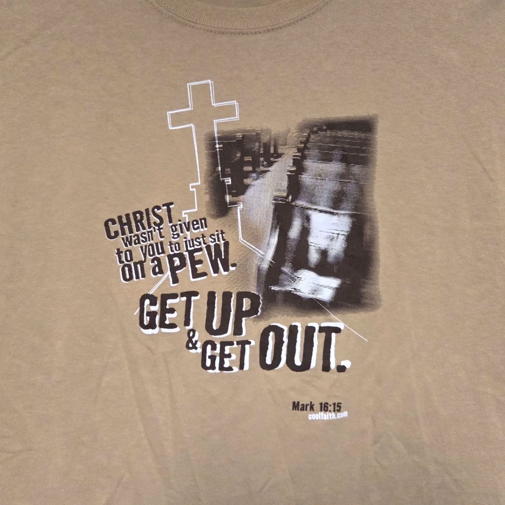 Gildan Y2K Jesus T-Shirt Men XL Tan "Christ Wasn't Given To You Just To Sit On A Pew" Size US XL / EU 56 / 4 - 2 Thumbnail