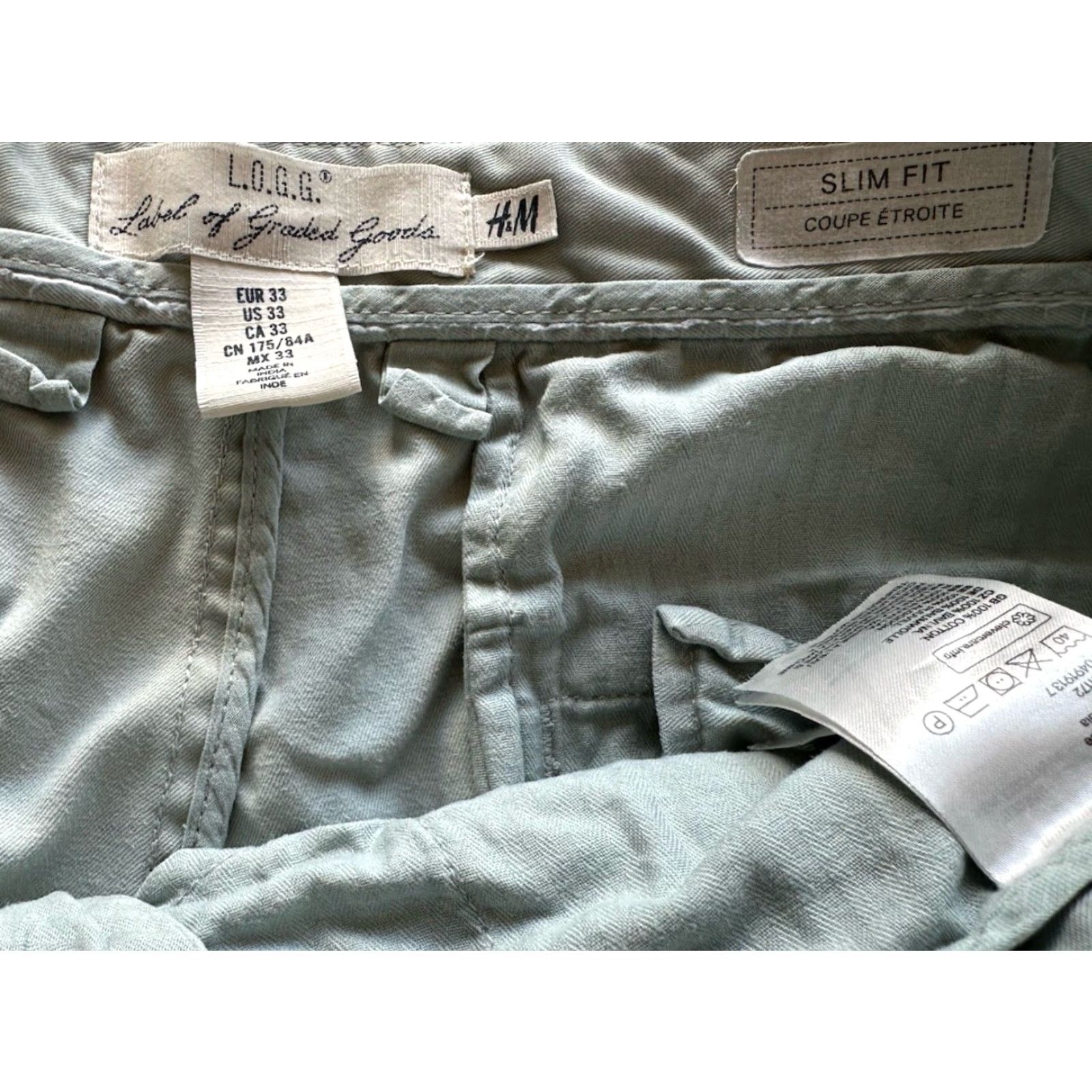 H&M H&M Label Of Graded Goods Men 33 Cotton Pants Green Slim Fit Jeans/Dress Pants Size US 33 - 7 Thumbnail