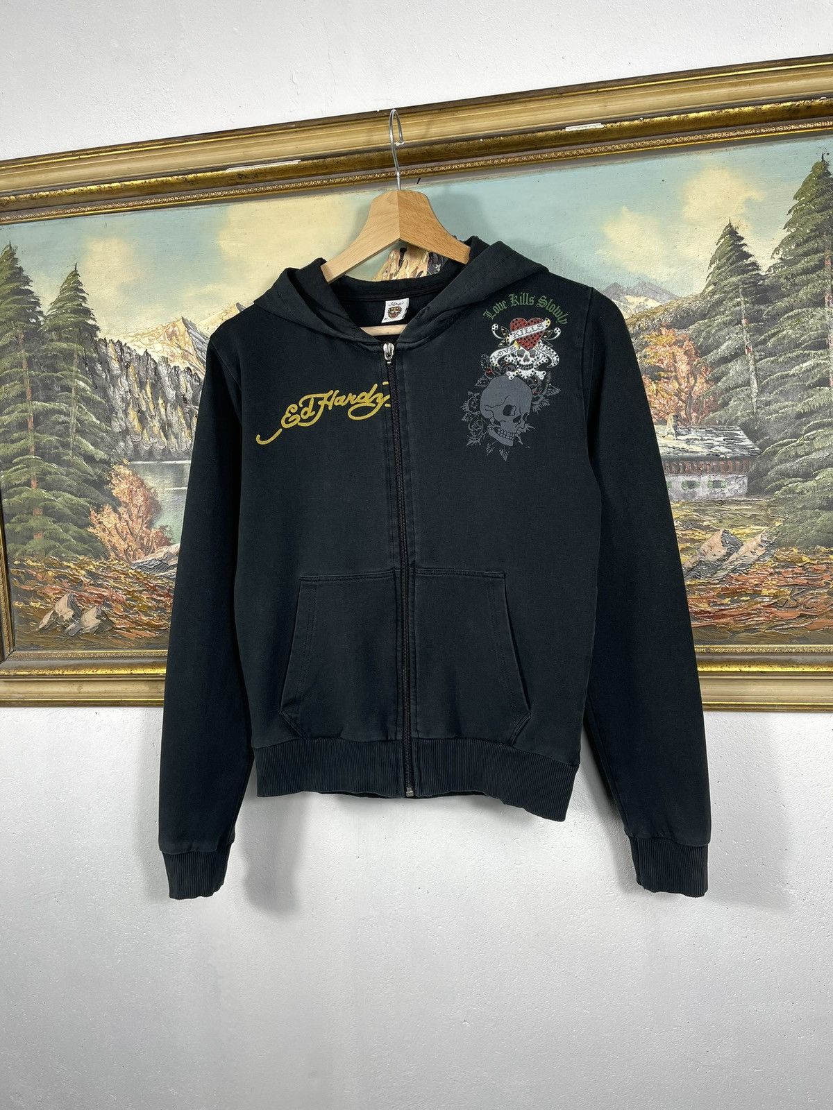 Christian Audigier × Ed Hardy × Vintage Ed Hardy Retro 00s Hoodie With Crystals Affliction Grunge Size US XS / EU 42 / 0 - 3 Thumbnail