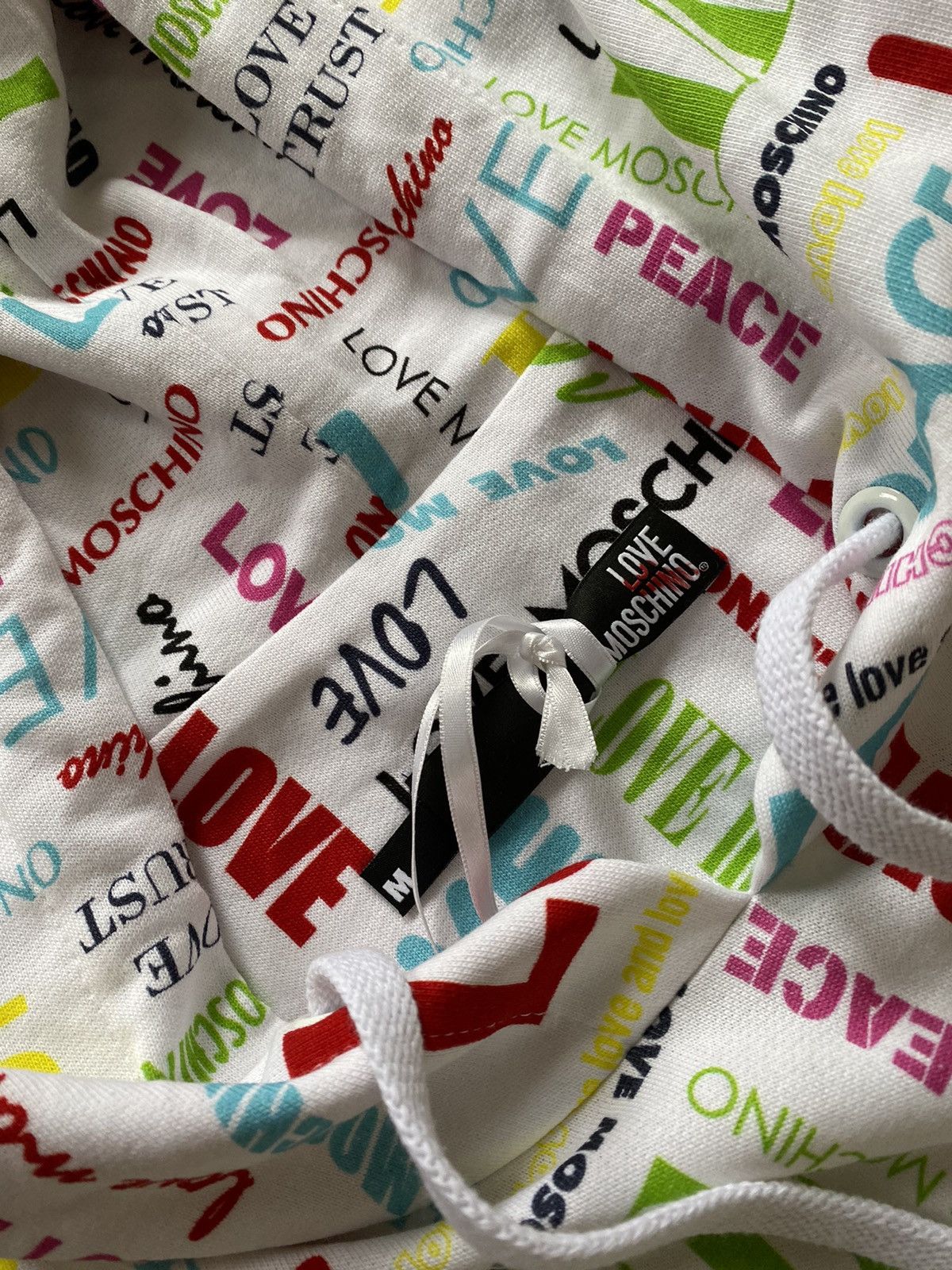 Love Moschino × Moschino Rare Love Moschino “Love and Peace” Multi Logo White Hoodie Size M / US 6-8 / IT 42-44 - 12 Thumbnail