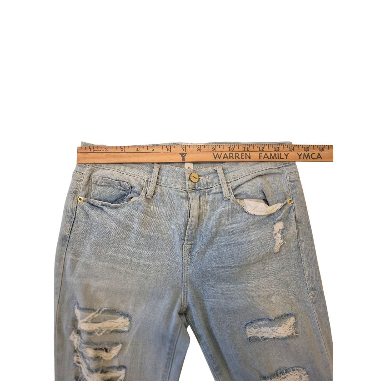 Frame FRAME le Skinny de Jeanne Distressed Light Wash Jeans Stretc Size 29" - 3 Thumbnail