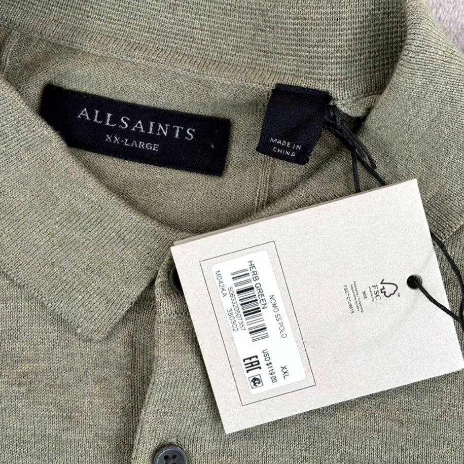 Allsaints VINTAGE AllSaints Nomo Polo Shirt in Herb Green Wool Blend Men 2XL Short Sleeve NWT Size US XXL / EU 58 / 5 - 2 Thumbnail