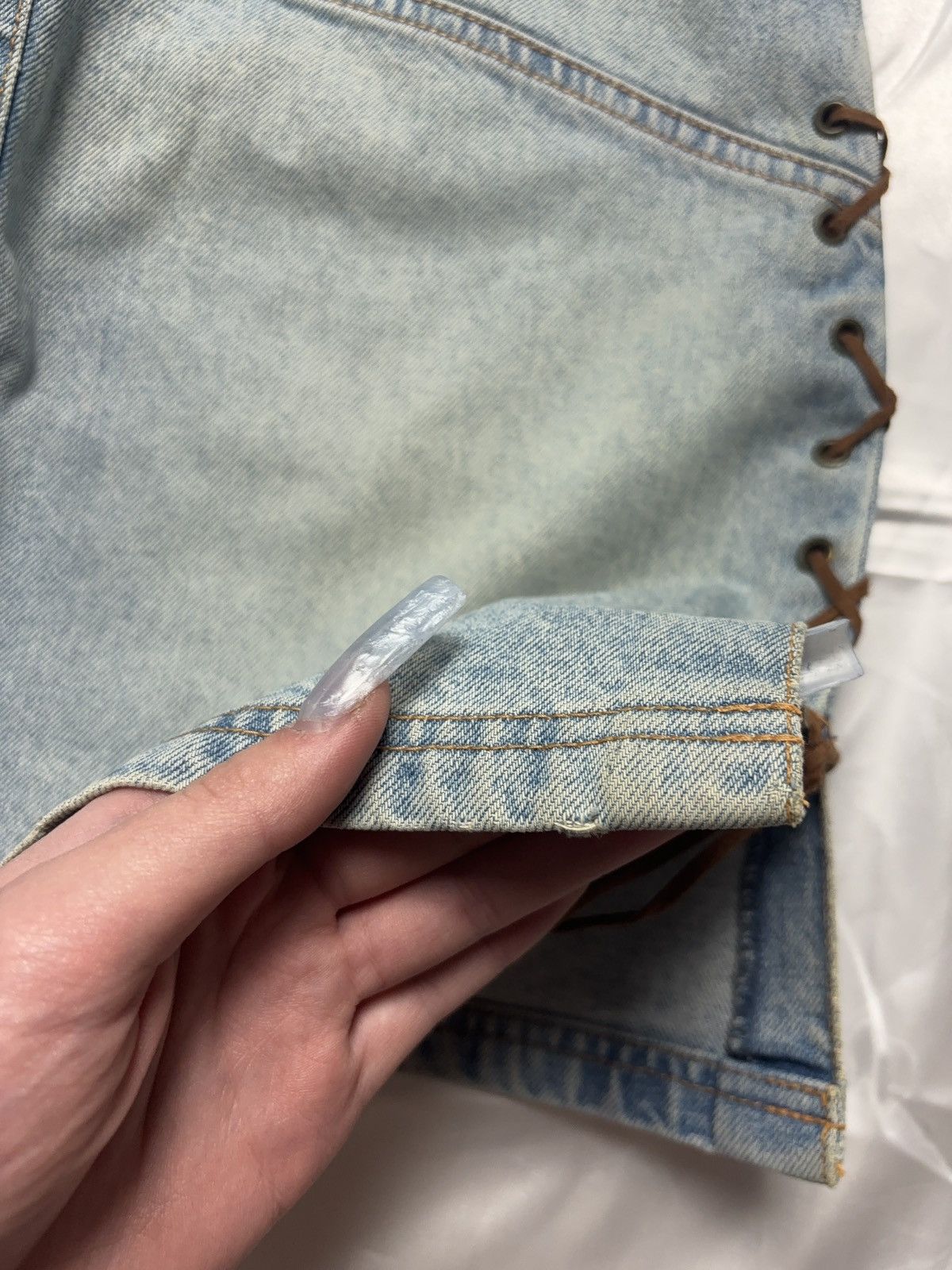 Japanese Brand × Vintage Lace up faded vintage denim mini skirt Size 27" / US 4 / IT 40 - 9 Thumbnail