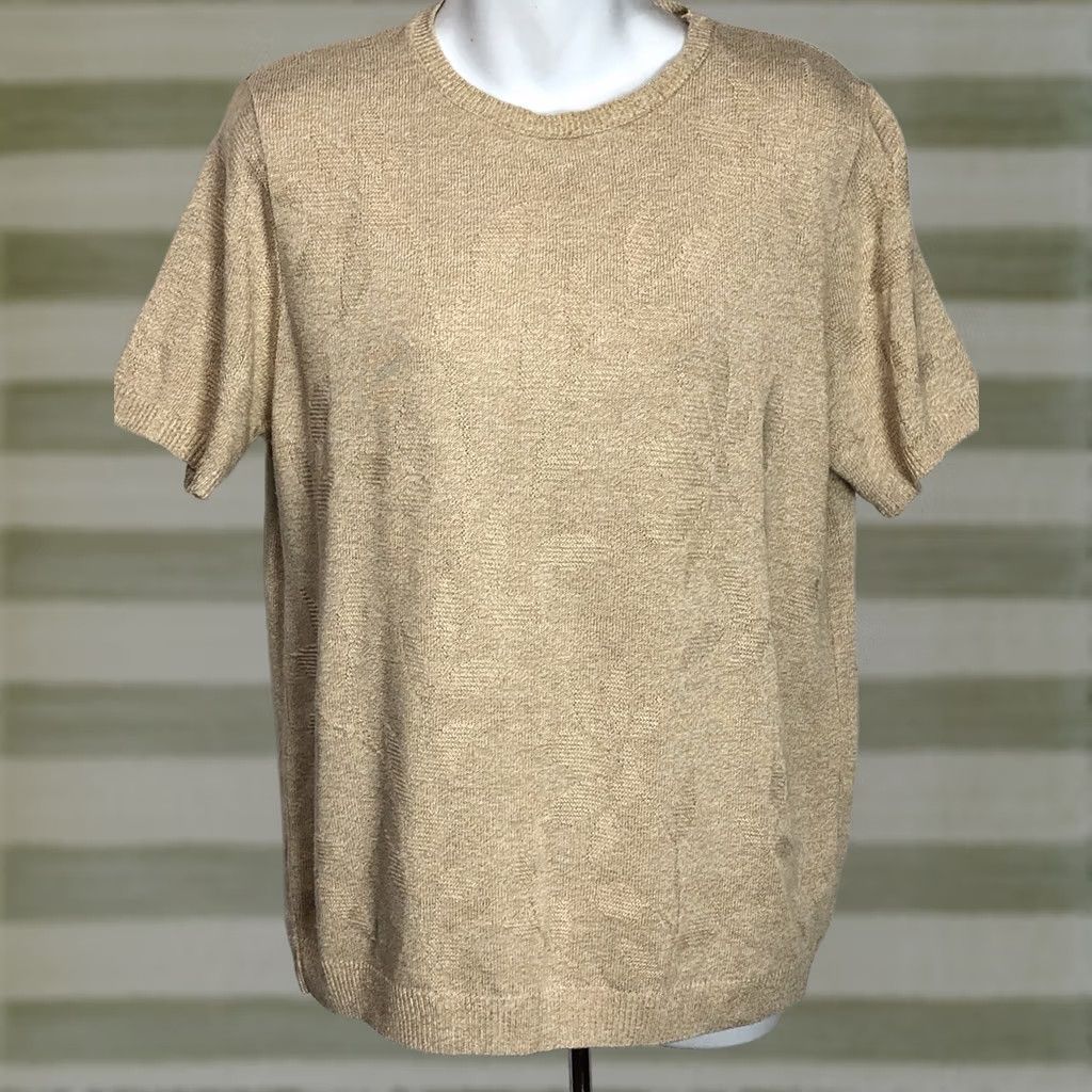 Vintage Alfred Dunner Sweater Knit S Gold Tan ShortSleeve Office Cottage Capsule Size S / US 4 / IT 40 - 1 Thumbnail