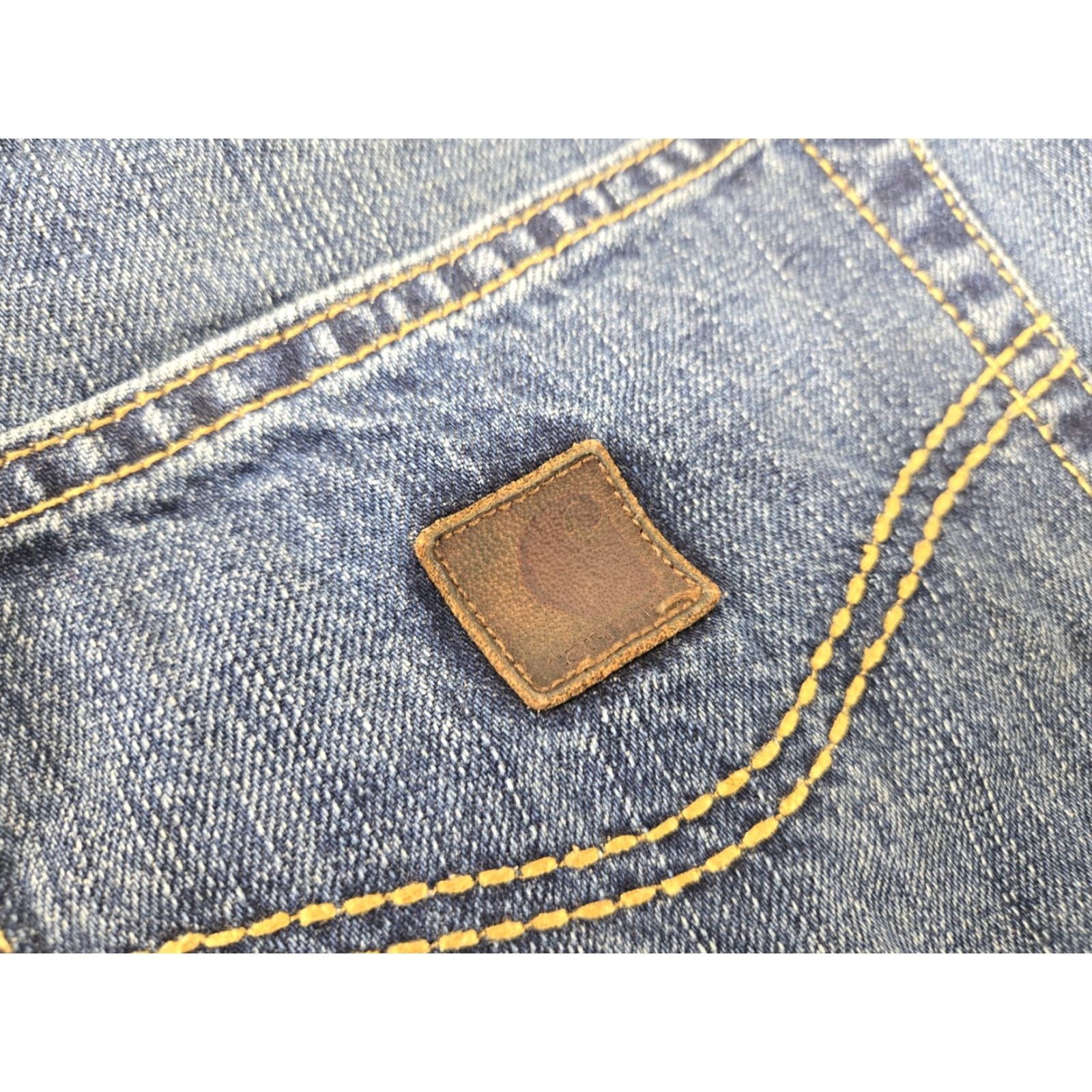 Carhartt Carhartt Jeans 101019 960 Loose Fit Straight Leg Mens Denim Work Jeans 33x34 Blue Regular 34 Inseam Mens Denim Jeans Tight Hole Size US 33 - 4 Thumbnail