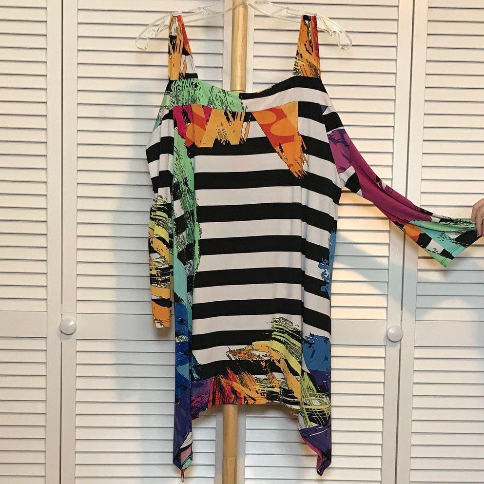 Other Karen T Design Abstract Striped Square Long Sleeve Blouse Size XL / US 12-14 / IT 48-50 - 2 Thumbnail