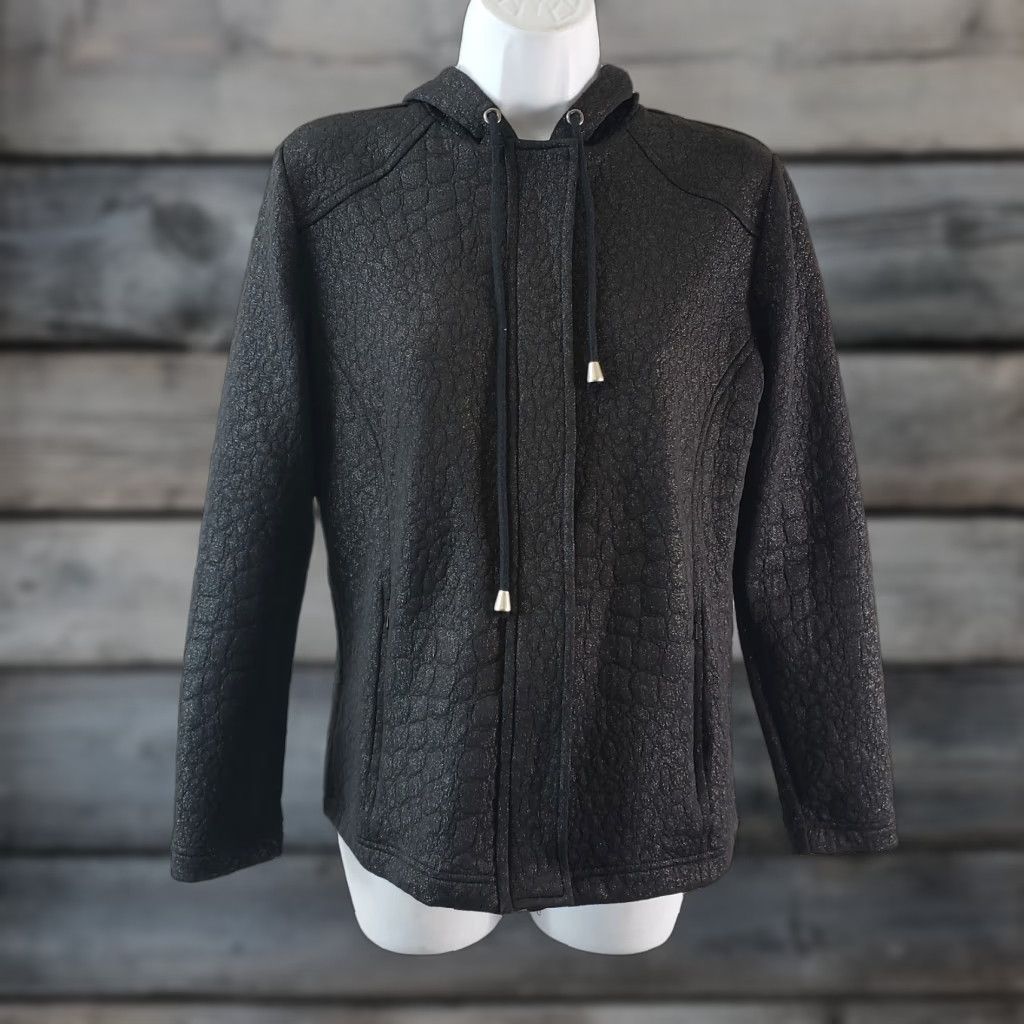 Vintage Chico's Zenergy Jacket Womens Sz Small Black Textured Zips Snap Closure Size S / US 4 / IT 40 - 1 Thumbnail