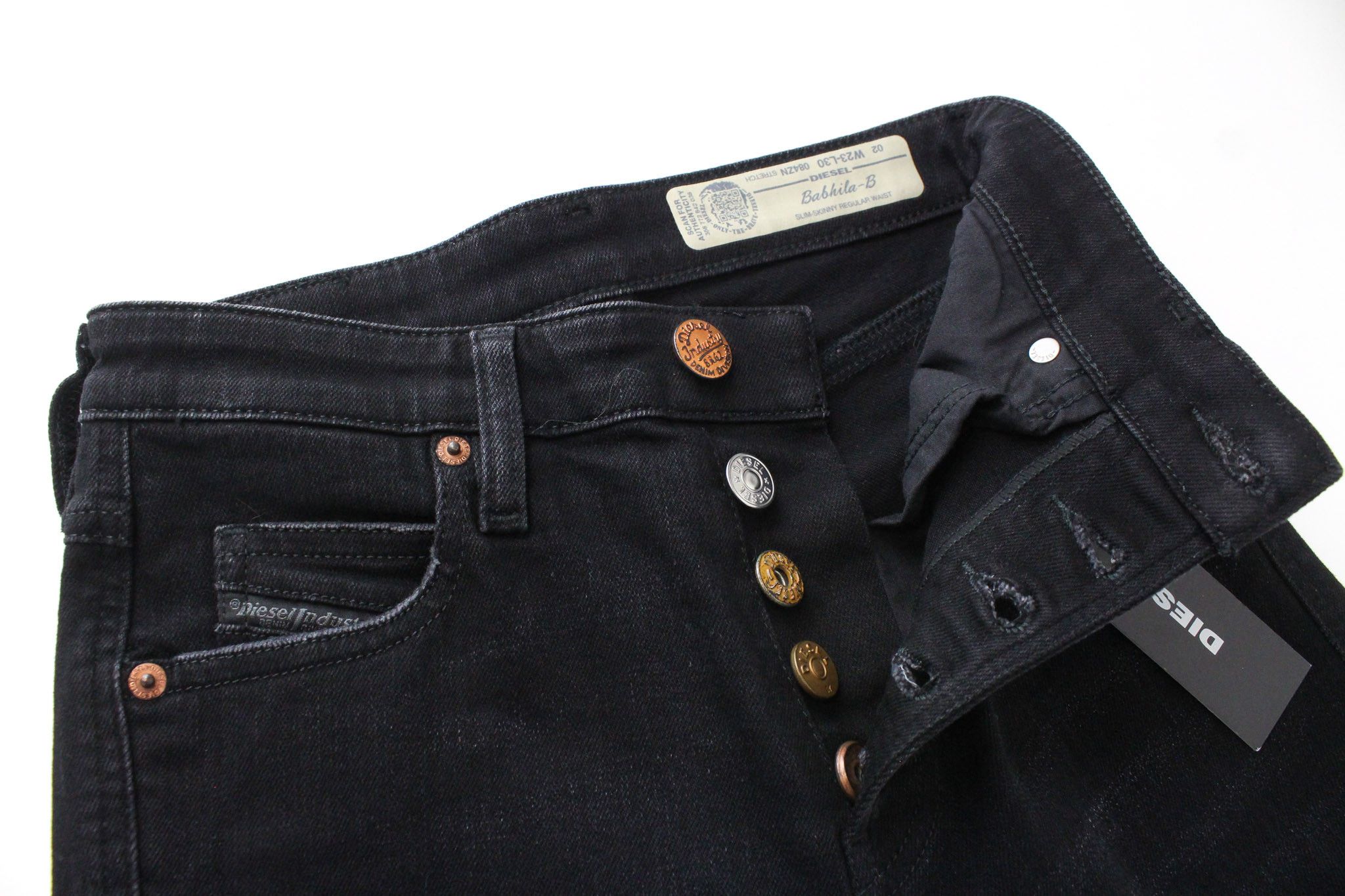 Diesel BABHILA-B 084ZN W23/L30 Black Stretch Distress Jeans 69742 Size 23" - 4 Thumbnail