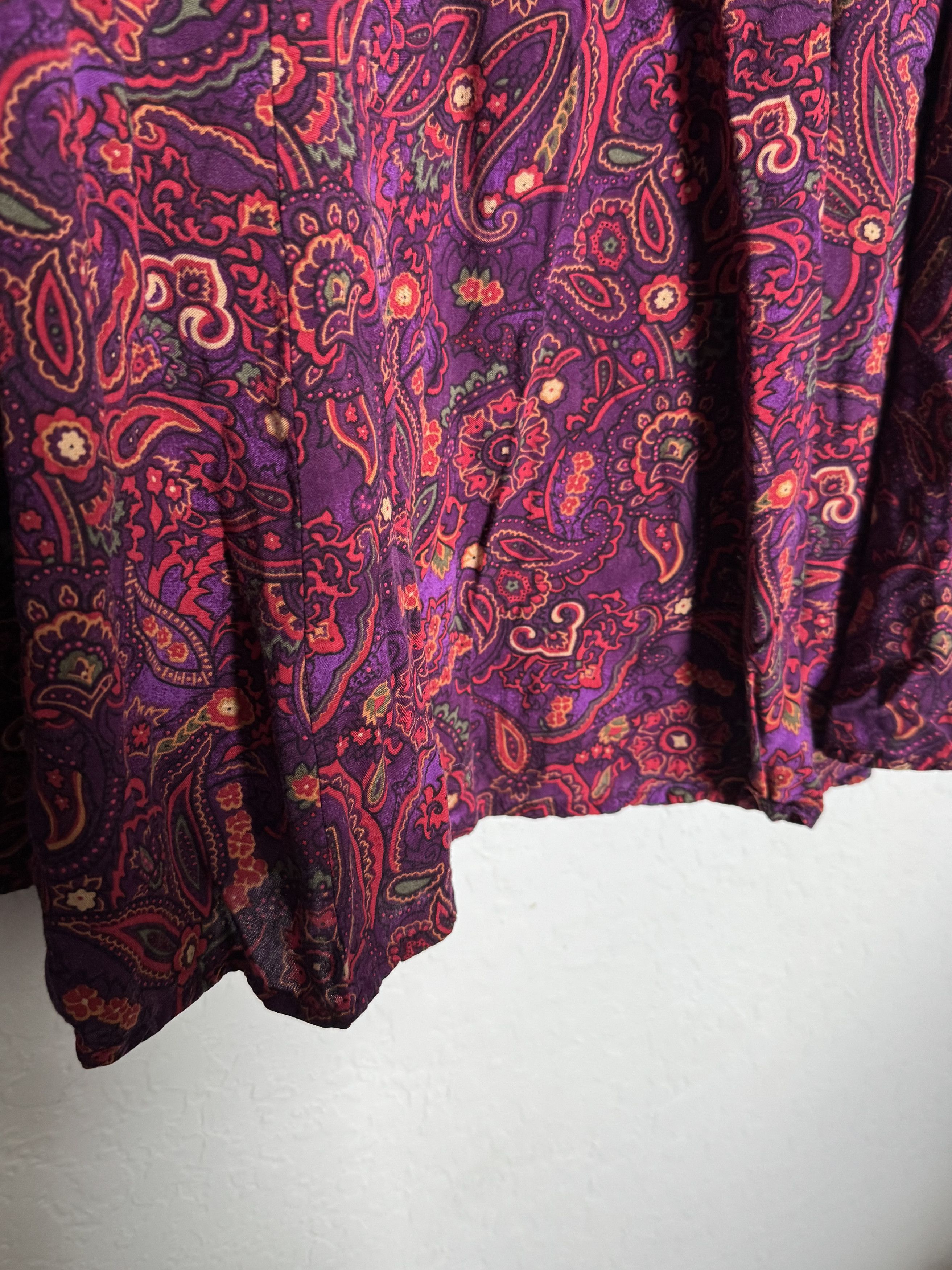 Vintage 1X MIDI Boho Skirt 100% Rayon Vibrant Paisley Print Dress Size 22" - 3 Thumbnail