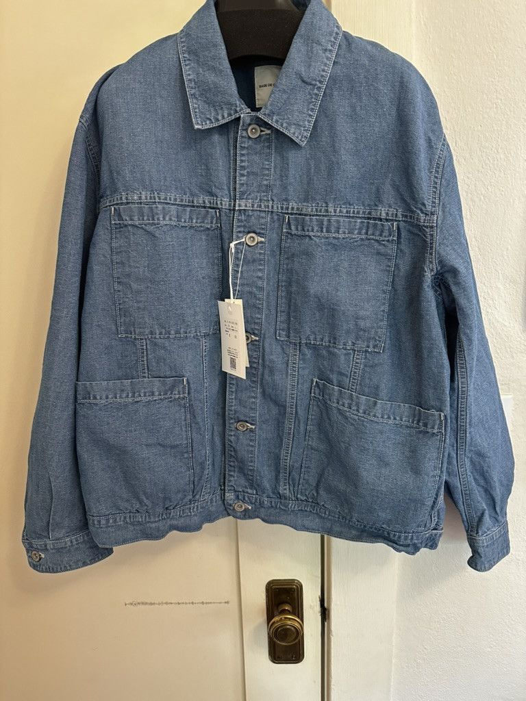 image of Sage De Cret Chore Jacket In Blue 9Oz Cotton/linen Denim in Washed Blue, Men's (Size Large)