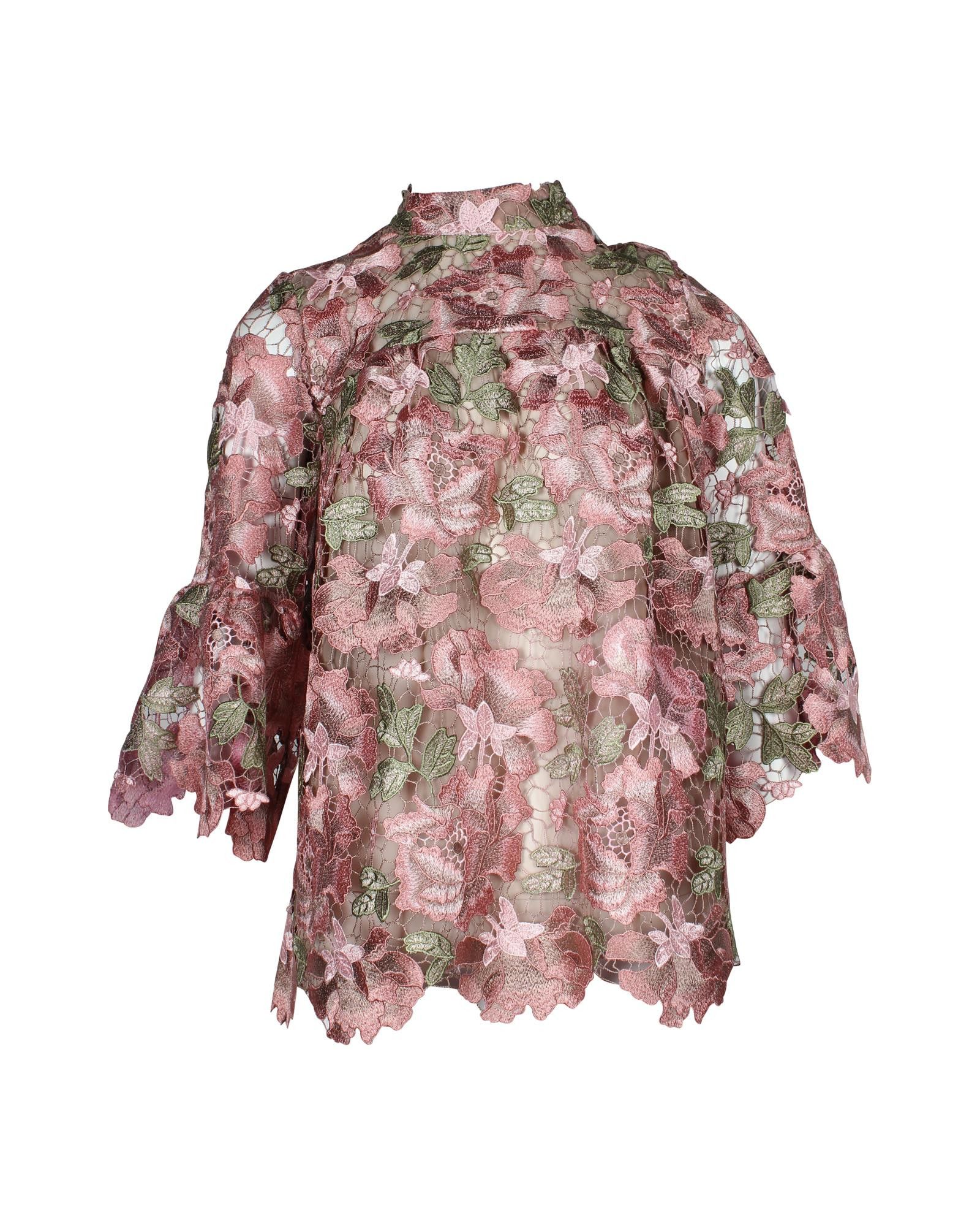 Anna Sui Floral Lace Mock Neck Blouse in Pink Polyester Size XS / US 0-2 / IT 36-38 - 1 Preview