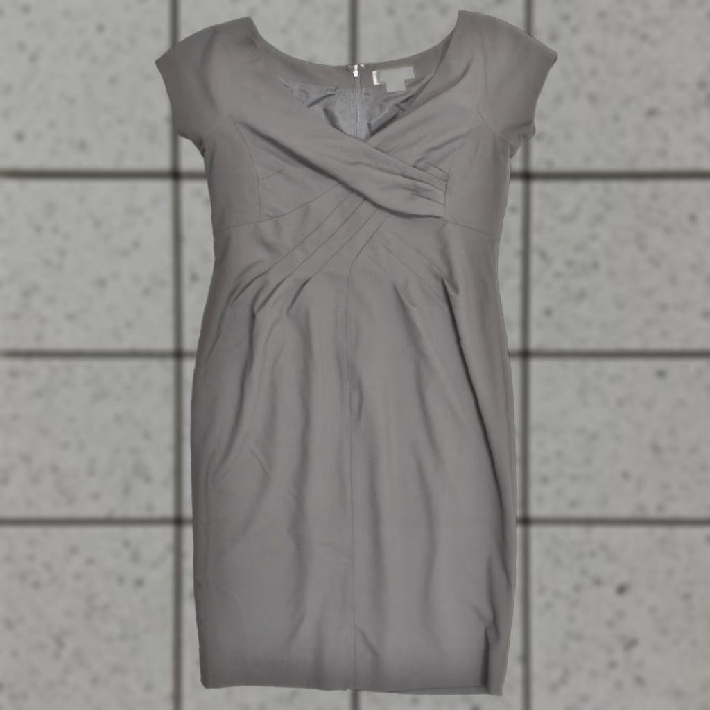 Michael Kors Michael Kors Black Sheath Dress Women's Size 12 Short Sleeve Pleated Surplice V-Neck Knee Length Zip Size 34" / US 12 / IT 48 - 1 Thumbnail