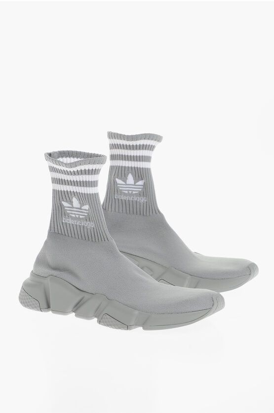 image of Balenciaga Adidas Logo Print Speed Sock Sneakers in Grey, Women's (Size 7)