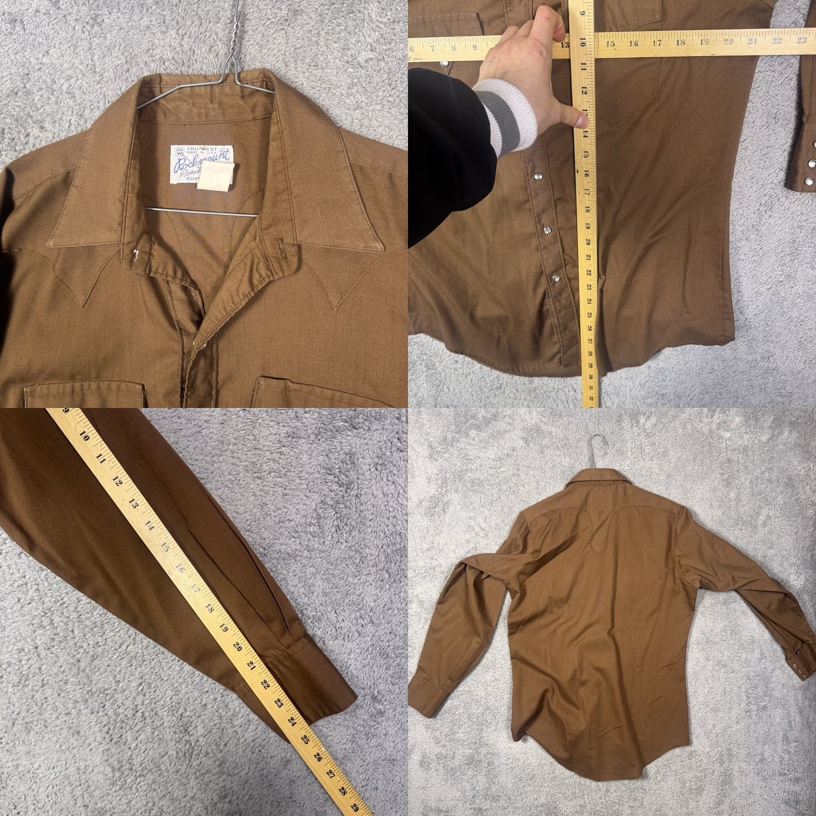 Rockmount Ranch Wear Rockmount Rach Wear Tru-West Shirt Mens M 16 Custom Fit USA Made Pearl Snap Brown Cotton Button-Up Western 80s 90s Casual Mens Size US M / EU 48-50 / 2 - 8 Thumbnail