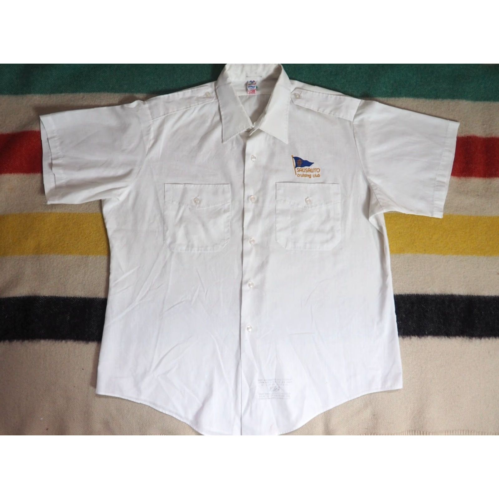 Vintage VINTAGE Flying Cross Shirt 1960s White Short Sleeve Button-Front XL Men Poplin Pocket Sausalito Sailing Military/Landgirl Size US XL / EU 56 / 4 - 2 Thumbnail