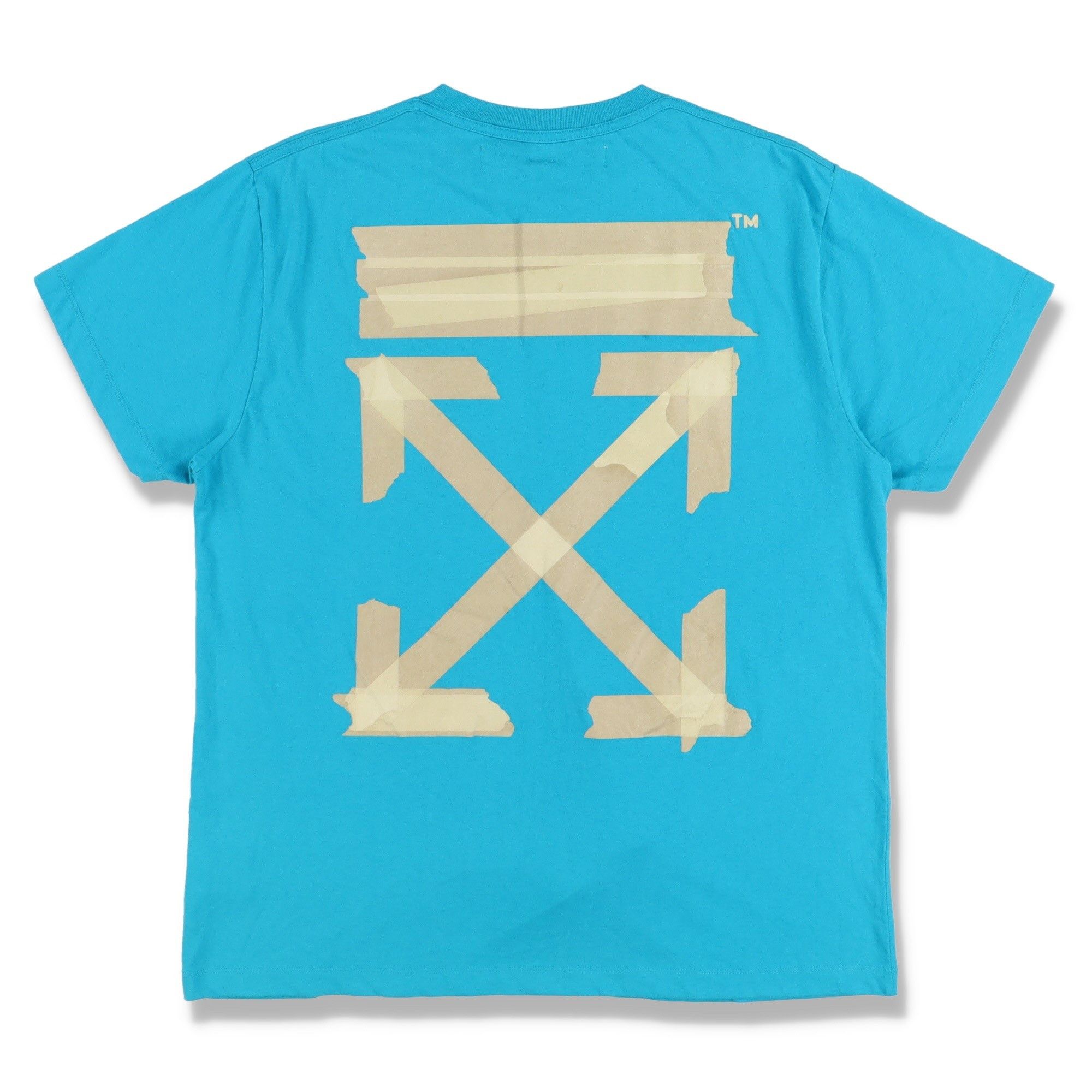 image of Off White Blue And Beige Tape Arrows Logo Oversized T-Shirt, Men's (Size XS)