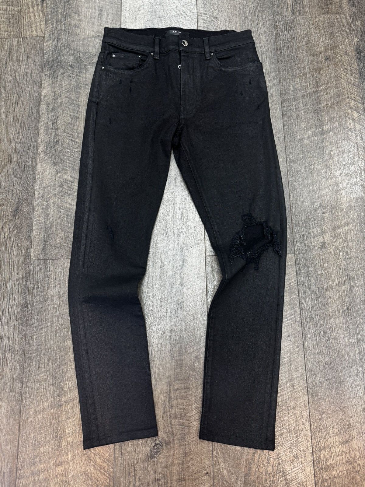 Amiri Waxed Distressed Skinny Jeans Size US 32 / EU 48 - 2 Thumbnail
