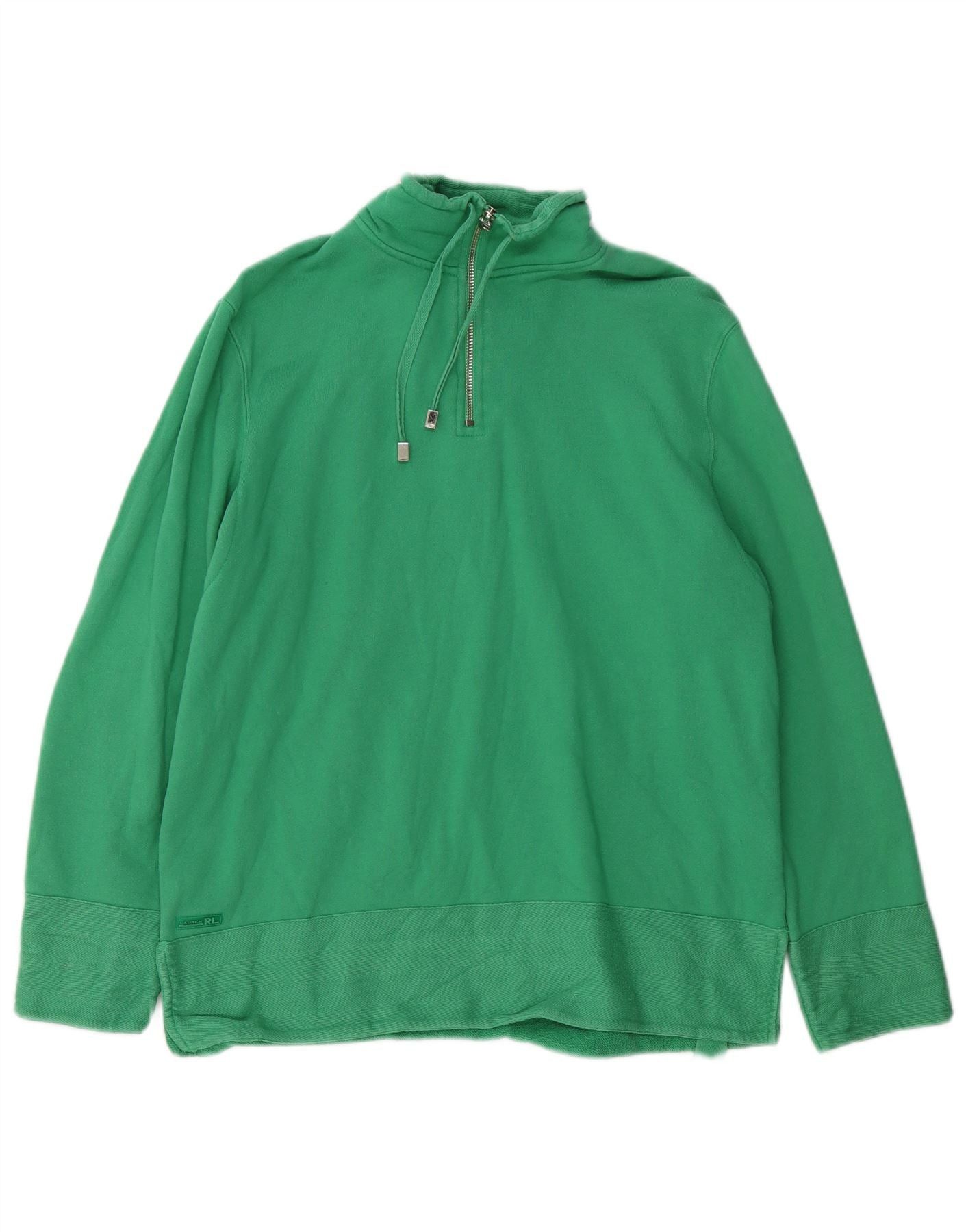 Ralph Lauren Womens Zip Neck Sweatshirt Jumper UK 16 Large Green Cotton Size M / US 6-8 / IT 42-44 - 1 Thumbnail