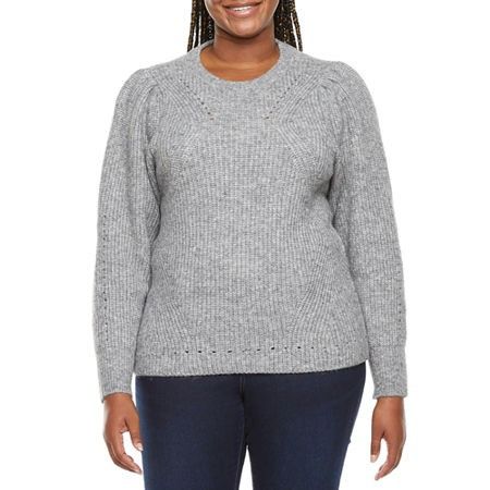 Worthington Worthington Women’s Plus Size Set-in Crew Neck Sweater, Gray Size ONE SIZE - 2 Thumbnail