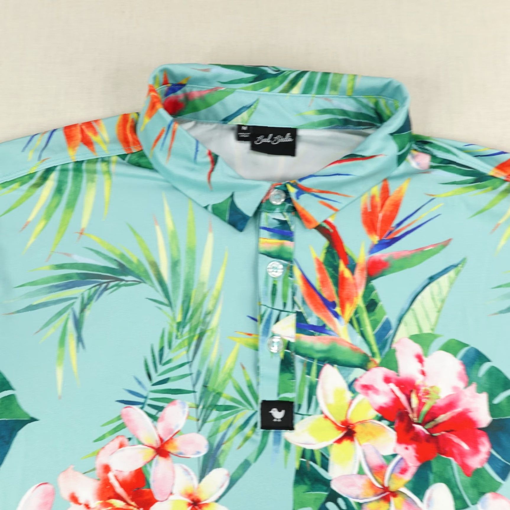 Vintage Bad Birdie Polo Shirt Mens Medium Blue Green Floral Hawaiian Performance Golf Size US M / EU 48-50 / 2 - 2 Thumbnail