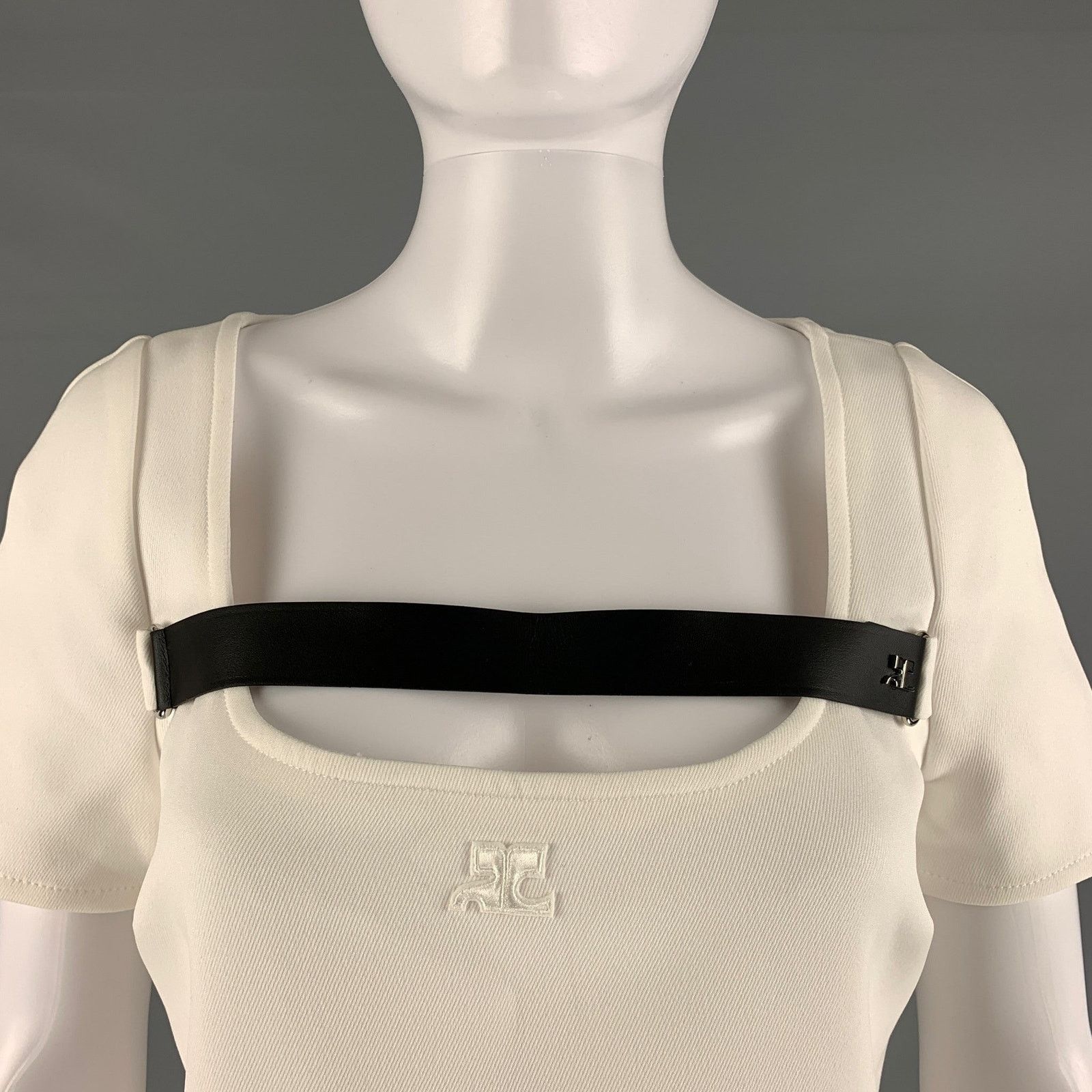 Courreges COURREGES White Polyester Blend Short Sleeve Mini Dress Size XS / US 0-2 / IT 36-38 - 2 Thumbnail