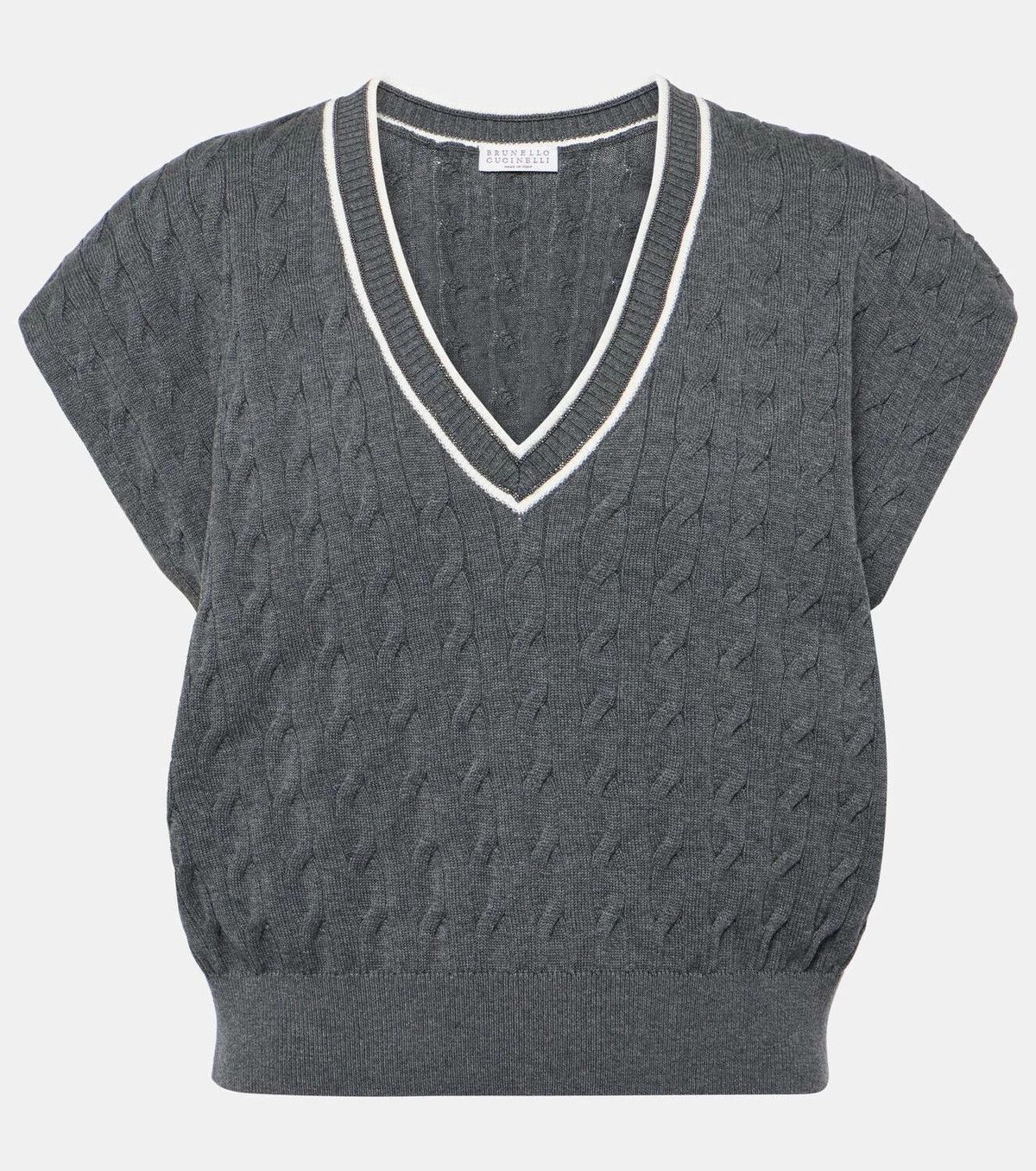 Brunello Cucinelli o1w1db10825 Knitted Vest in Silver Size L / US 10 / IT 46 - 1 Thumbnail
