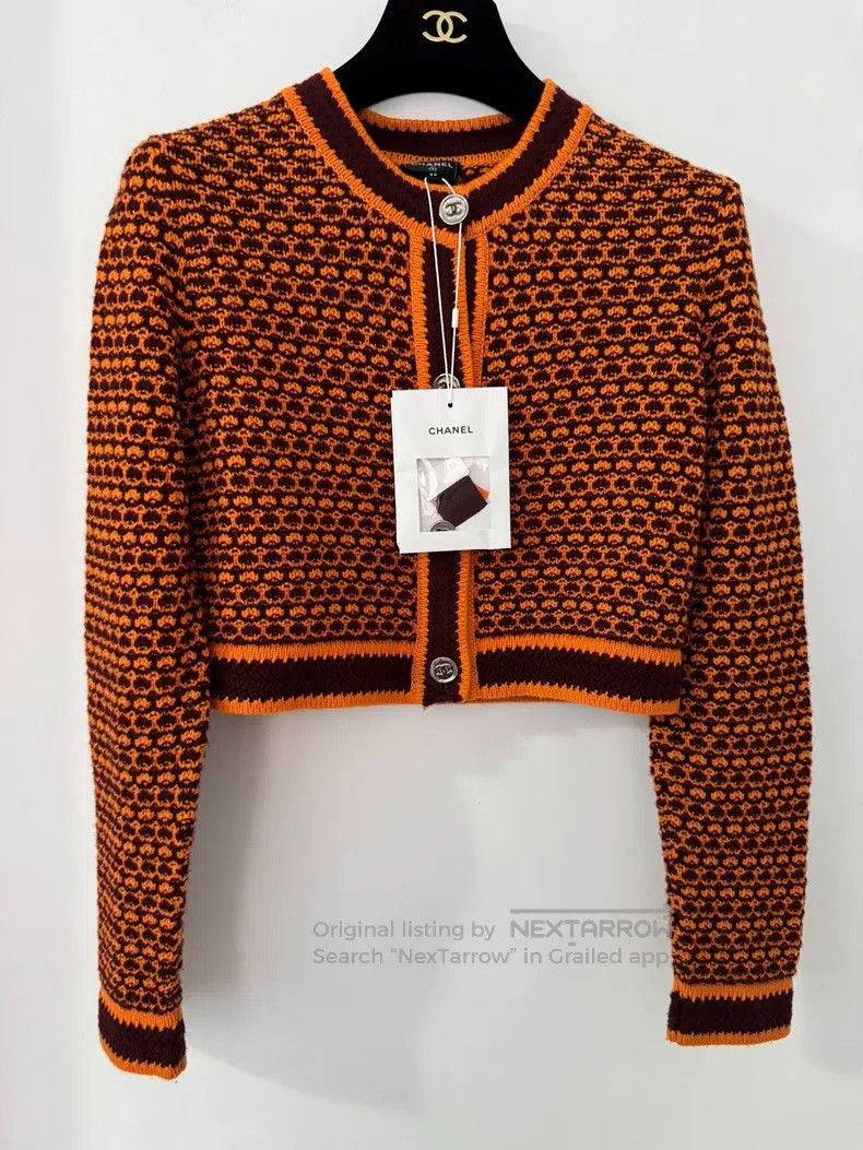 Chanel Chanel Brown orange knitted cardigan jacket Size XS / US 0-2 / IT 36-38 - 1 Thumbnail