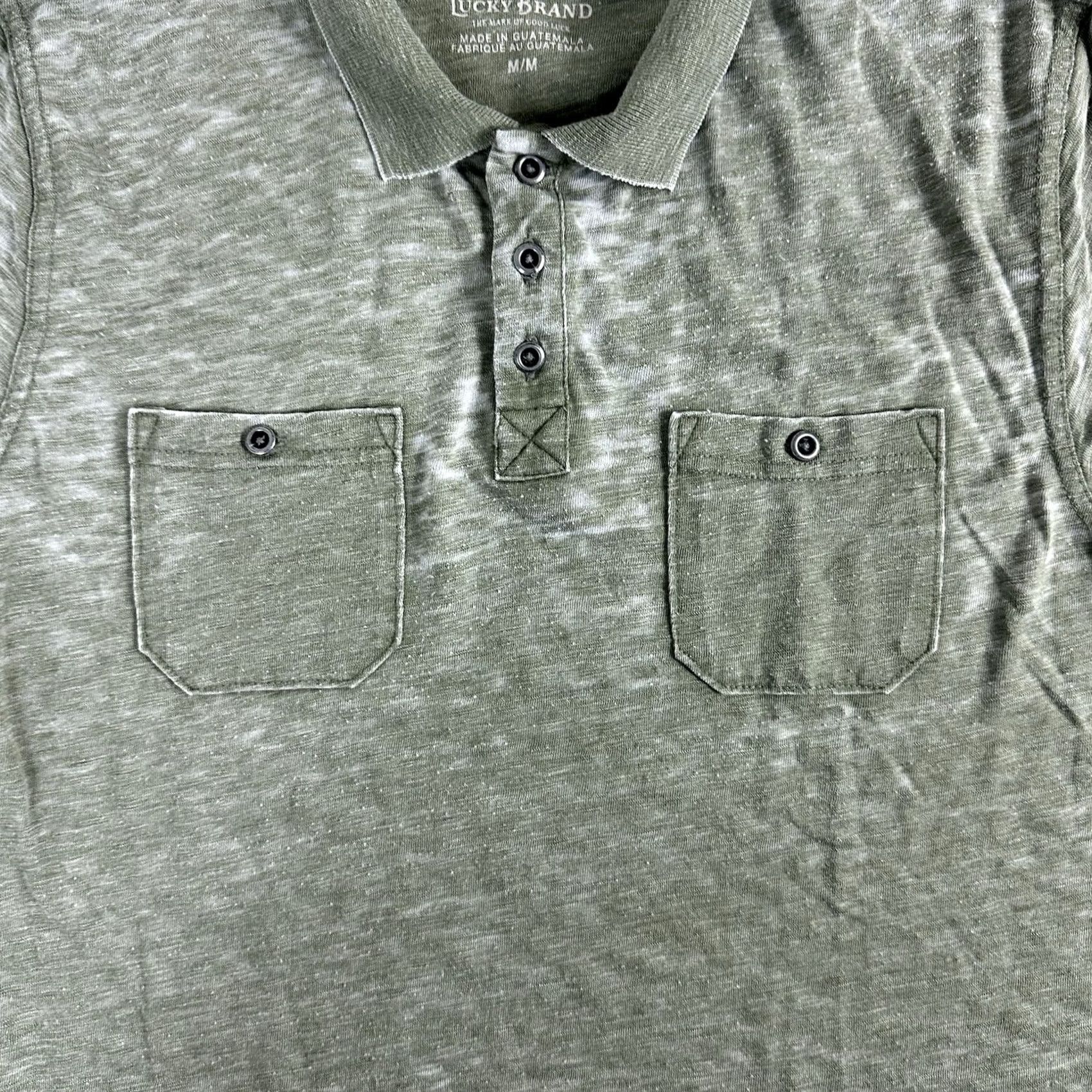 Lucky Brand Lucky Brand Venice Burnout Polo Shirt Mens Medium Classic Fit 2 Pocket Green Size US M / EU 48-50 / 2 - 4 Thumbnail