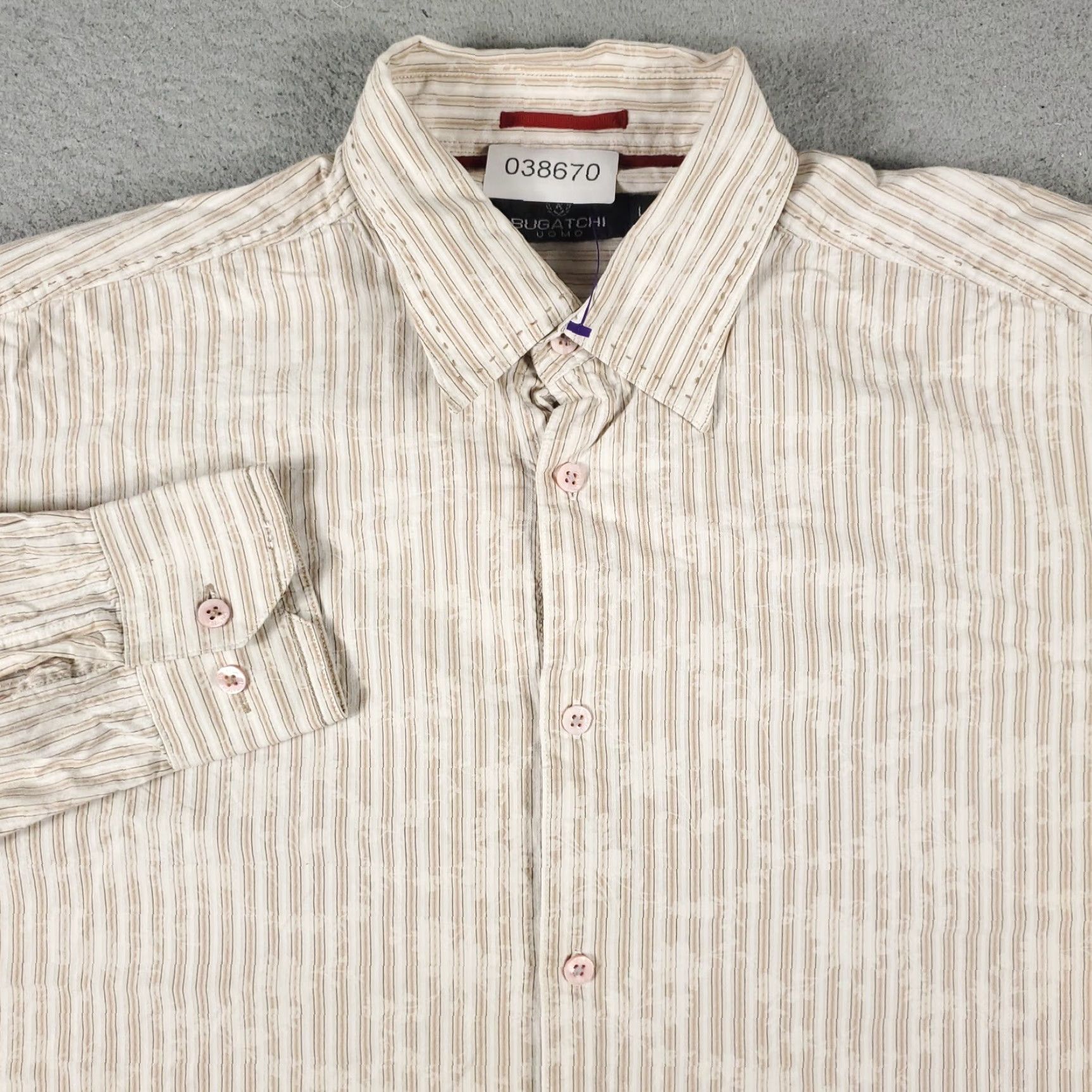 BUGATCHI Bugatchi Uomo Shirt Large Beige Striped Button-Up Long Sleeve Mens Size US L / EU 52-54 / 3 - 2 Thumbnail