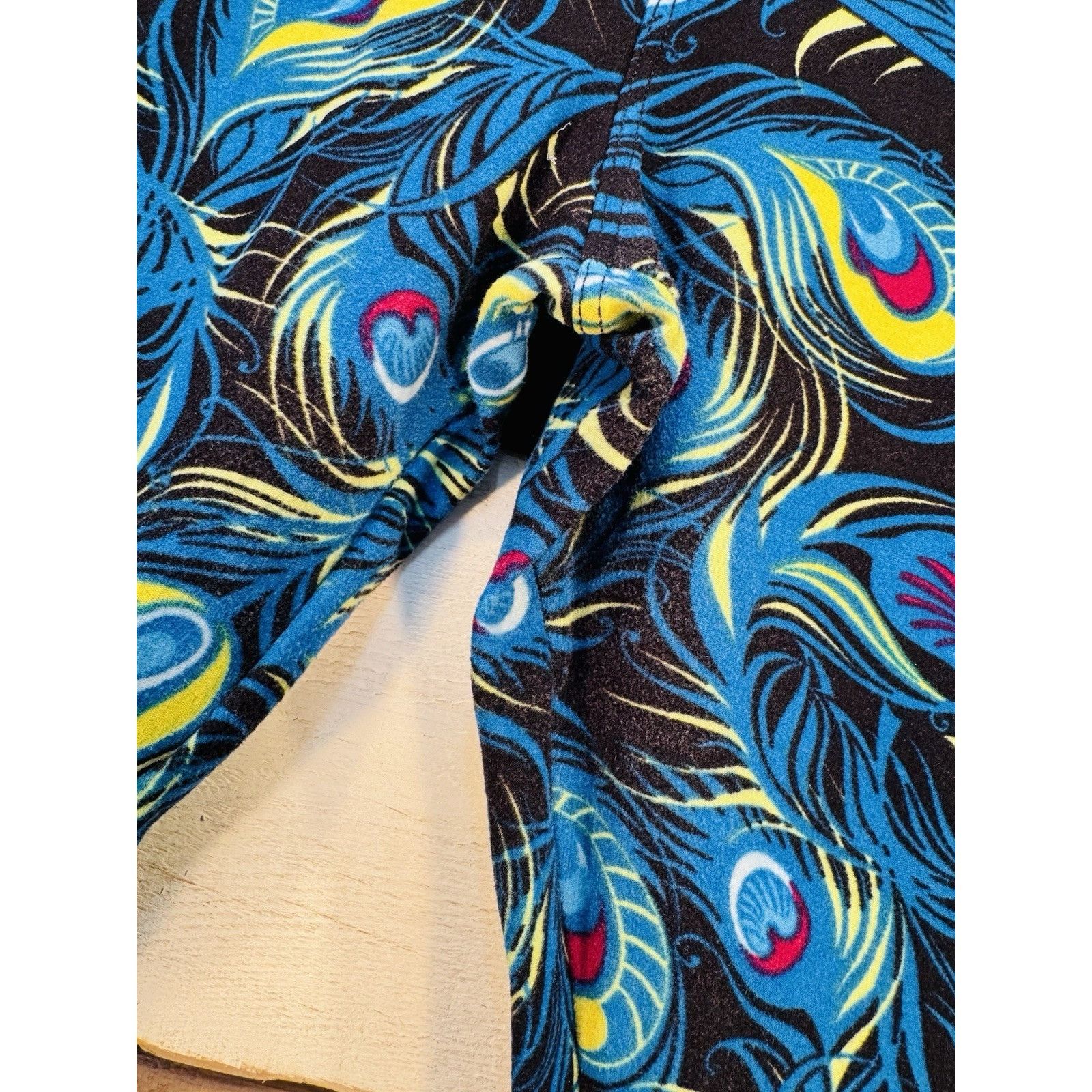 Other LuLaRoe Leggings OS One Size BLUE PEACOCK FEATHERS Gently Us Size 29" - 4 Thumbnail