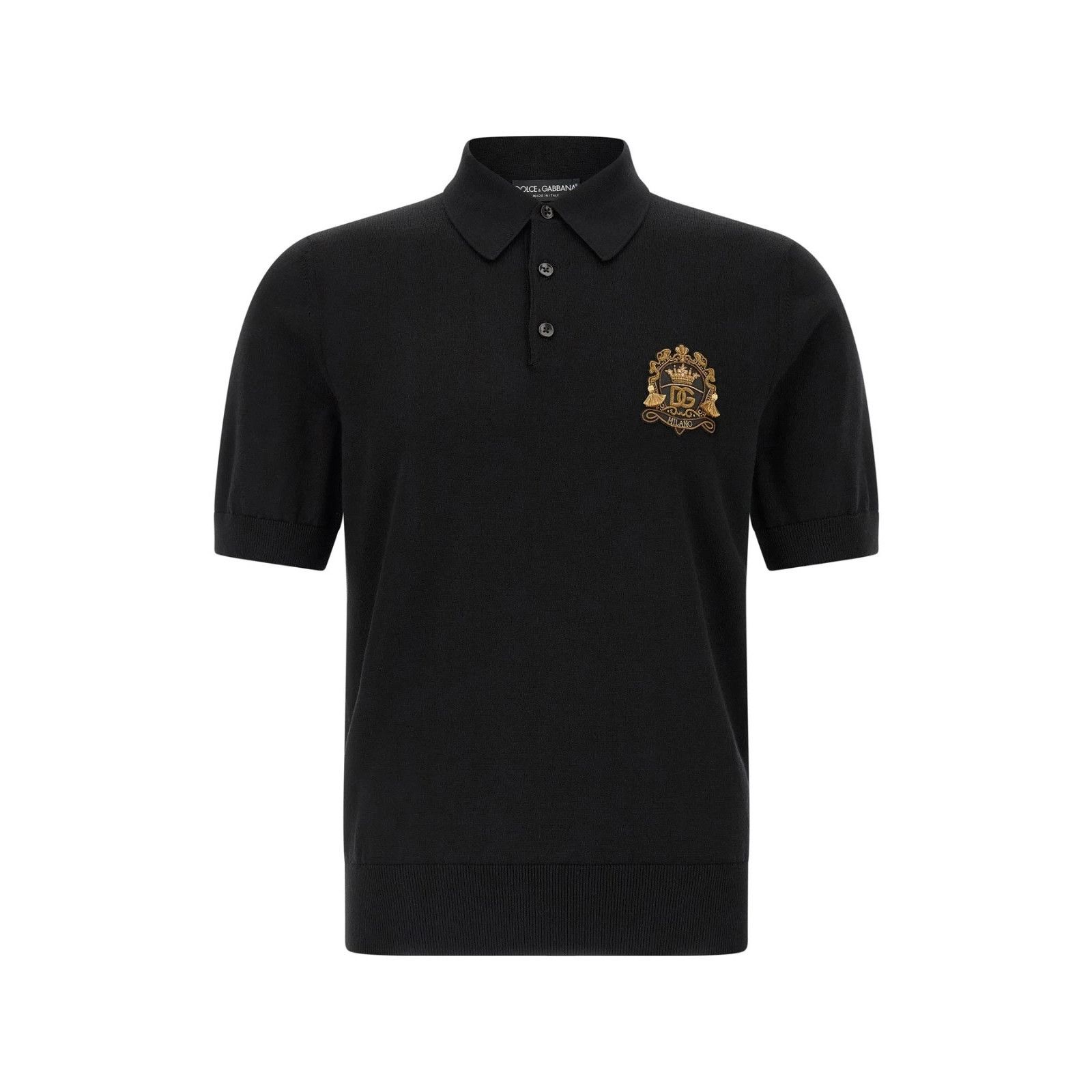 DOLCE & GABBANA Heraldic Black Patch Wool Shirt New & Authen