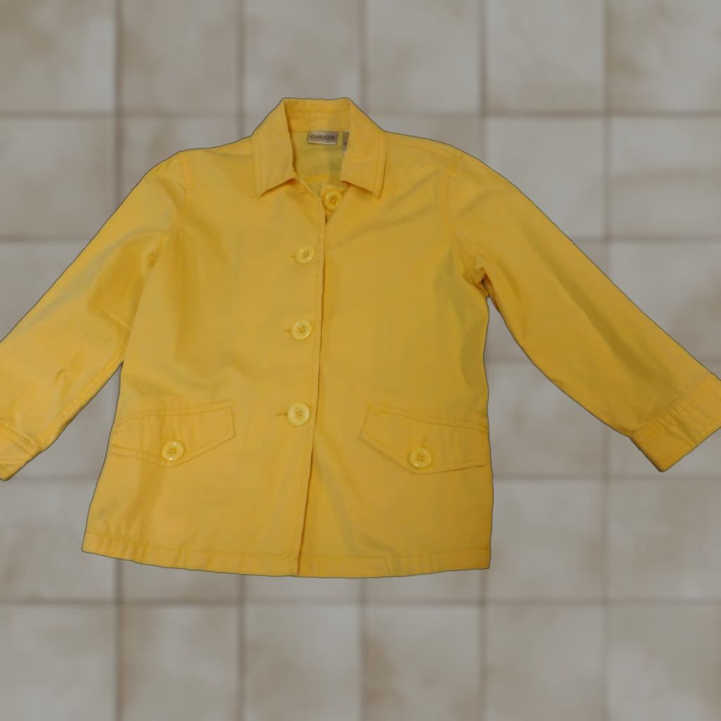 Vintage Chico's Jacket Womens 0 Yellow Button Zip Casual Knit Cotton Blend Size XS / US 0-2 / IT 36-38 - 1 Thumbnail